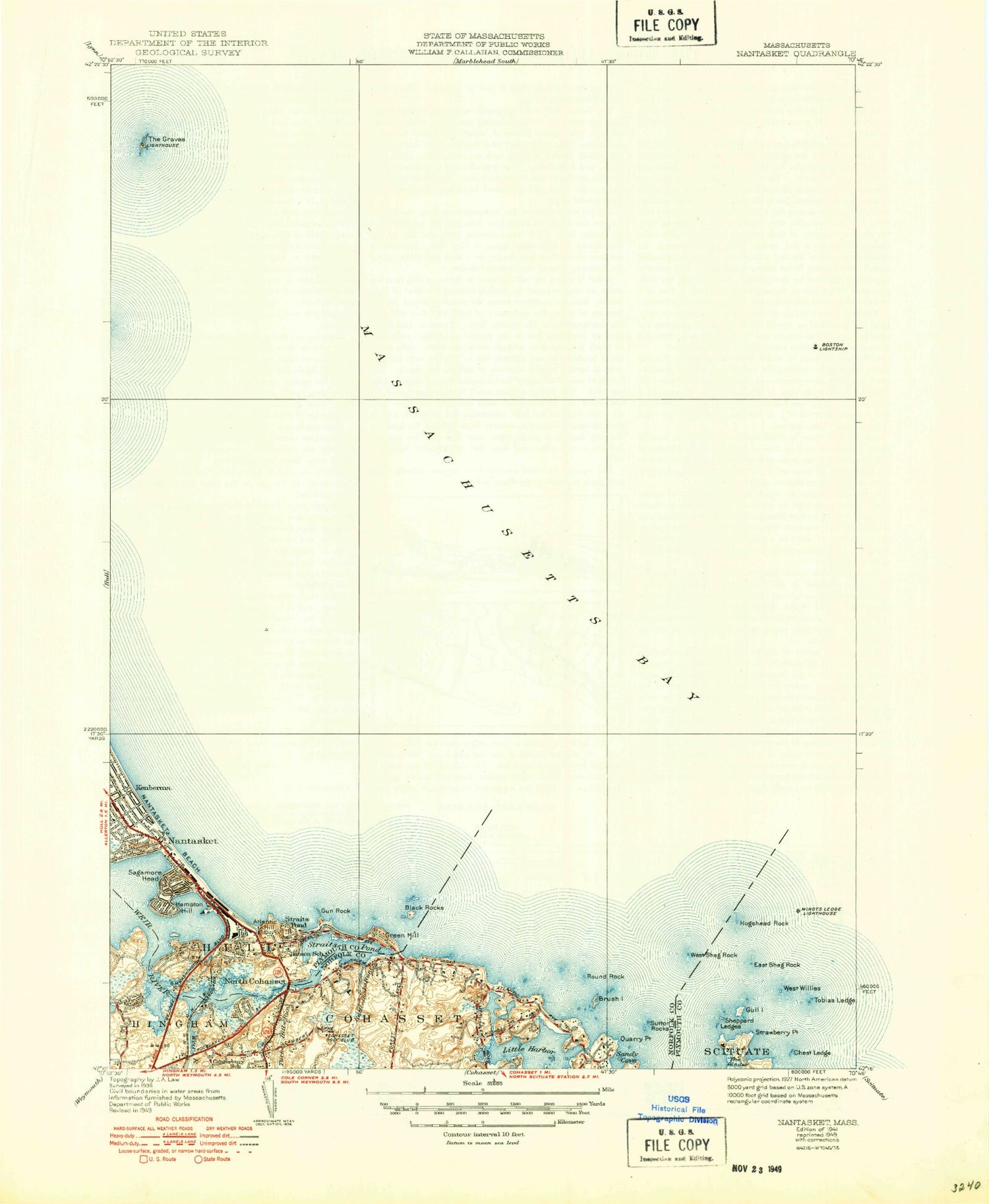 Classic USGS Nantasket Beach Massachusetts 7.5'x7.5' Topo Map Image