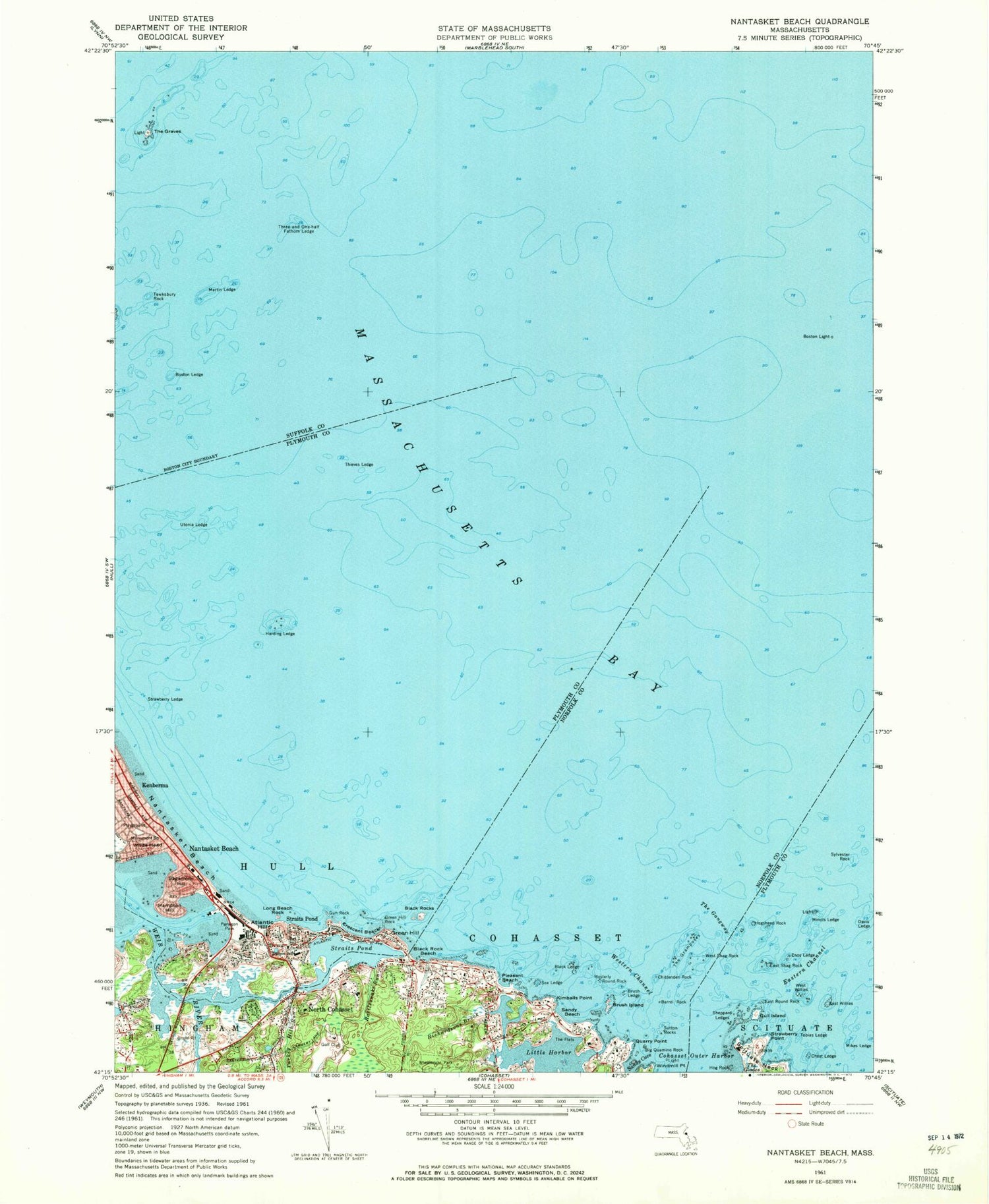 Classic USGS Nantasket Beach Massachusetts 7.5'x7.5' Topo Map Image