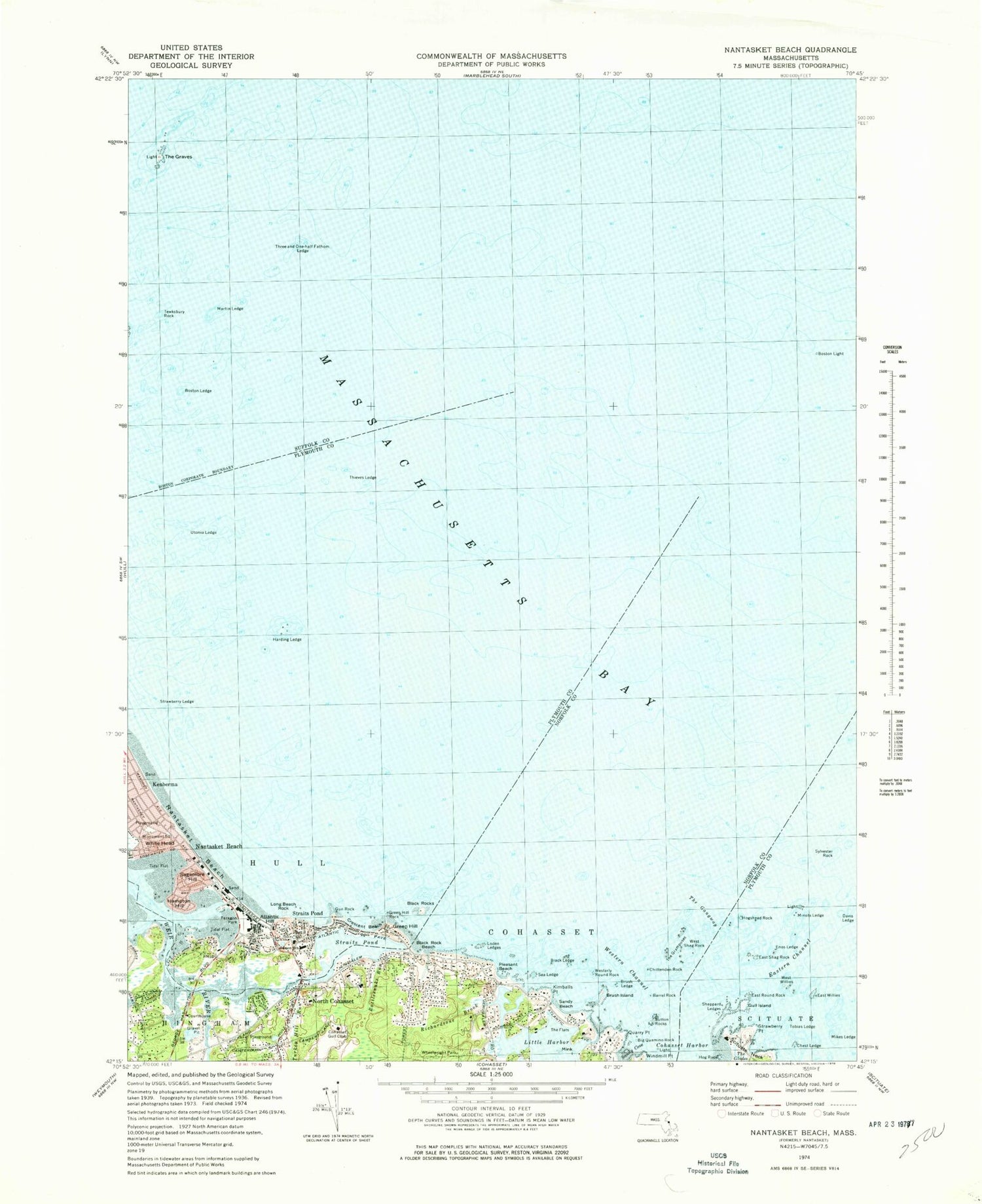 Classic USGS Nantasket Beach Massachusetts 7.5'x7.5' Topo Map Image