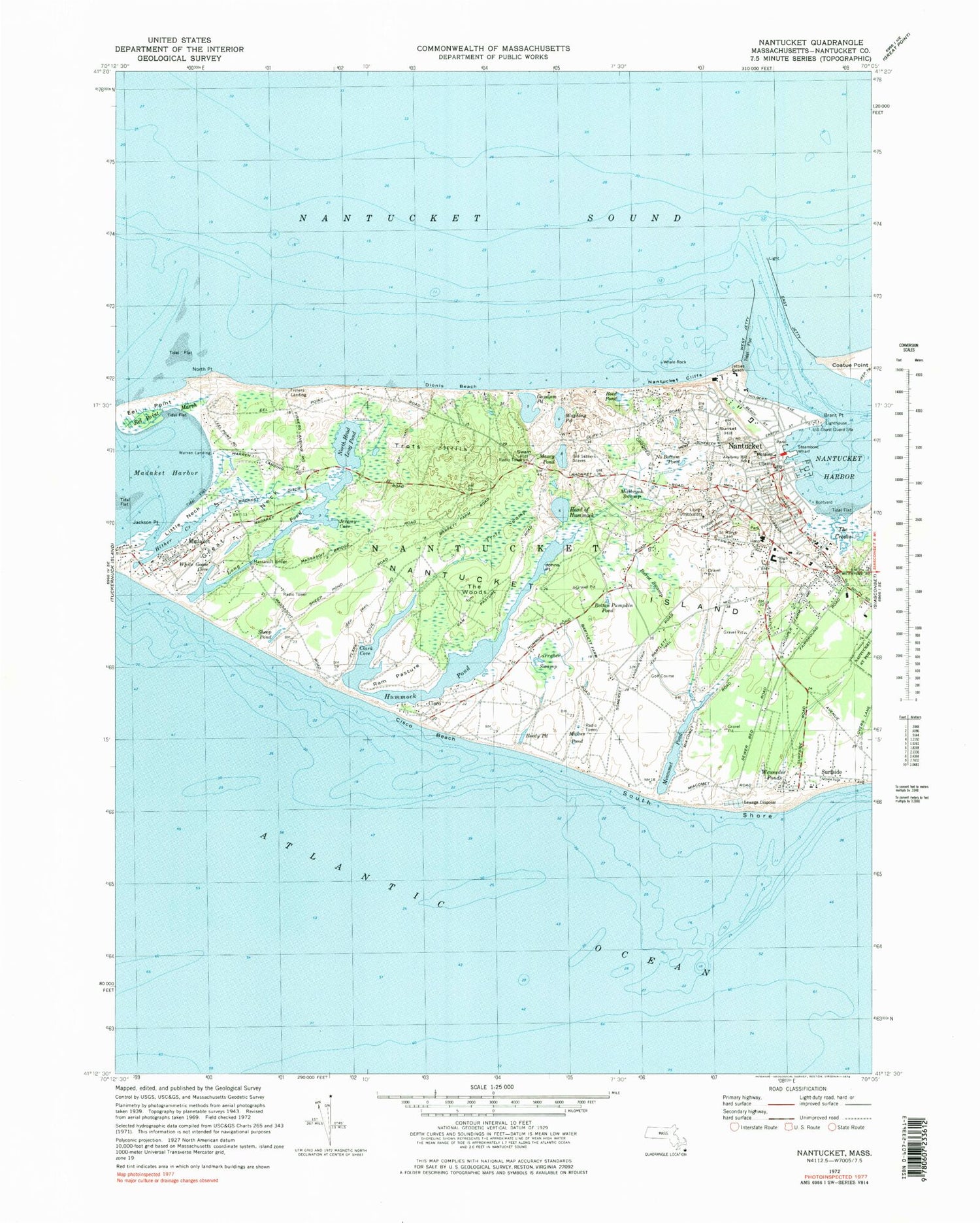 Classic USGS Nantucket Massachusetts 7.5'x7.5' Topo Map Image