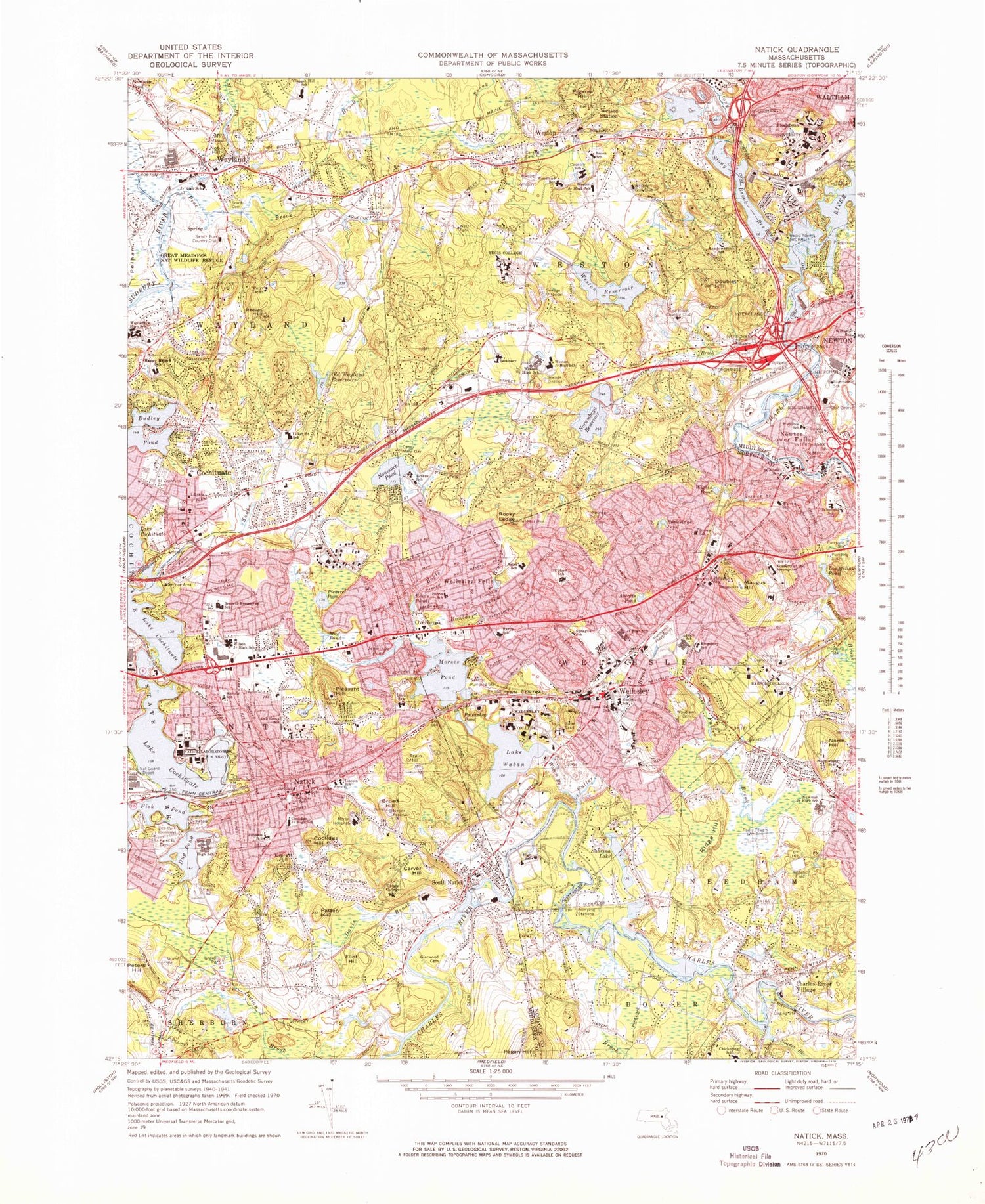 Classic USGS Natick Massachusetts 7.5'x7.5' Topo Map Image