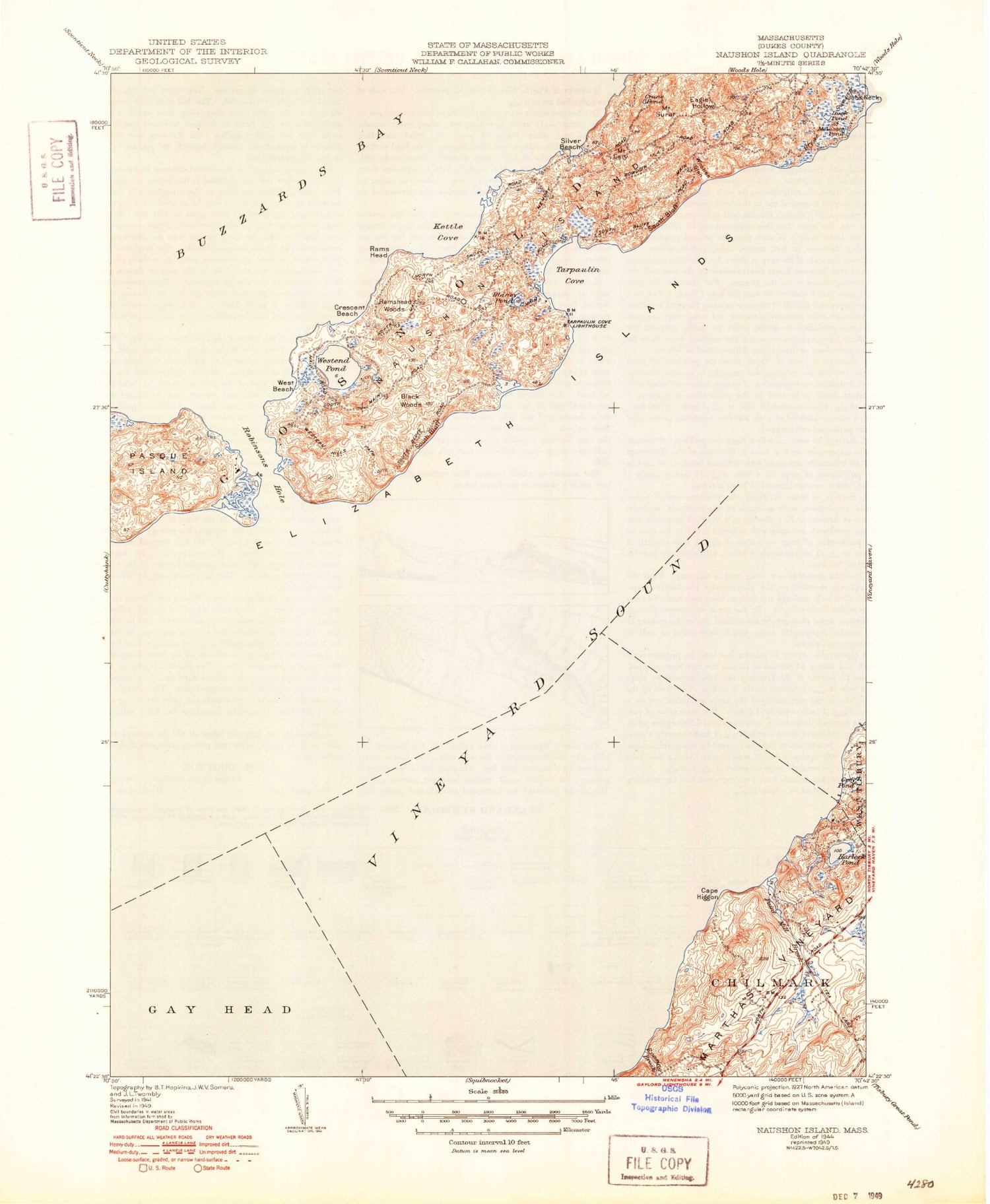 Classic USGS Naushon Island Massachusetts 7.5'x7.5' Topo Map Image