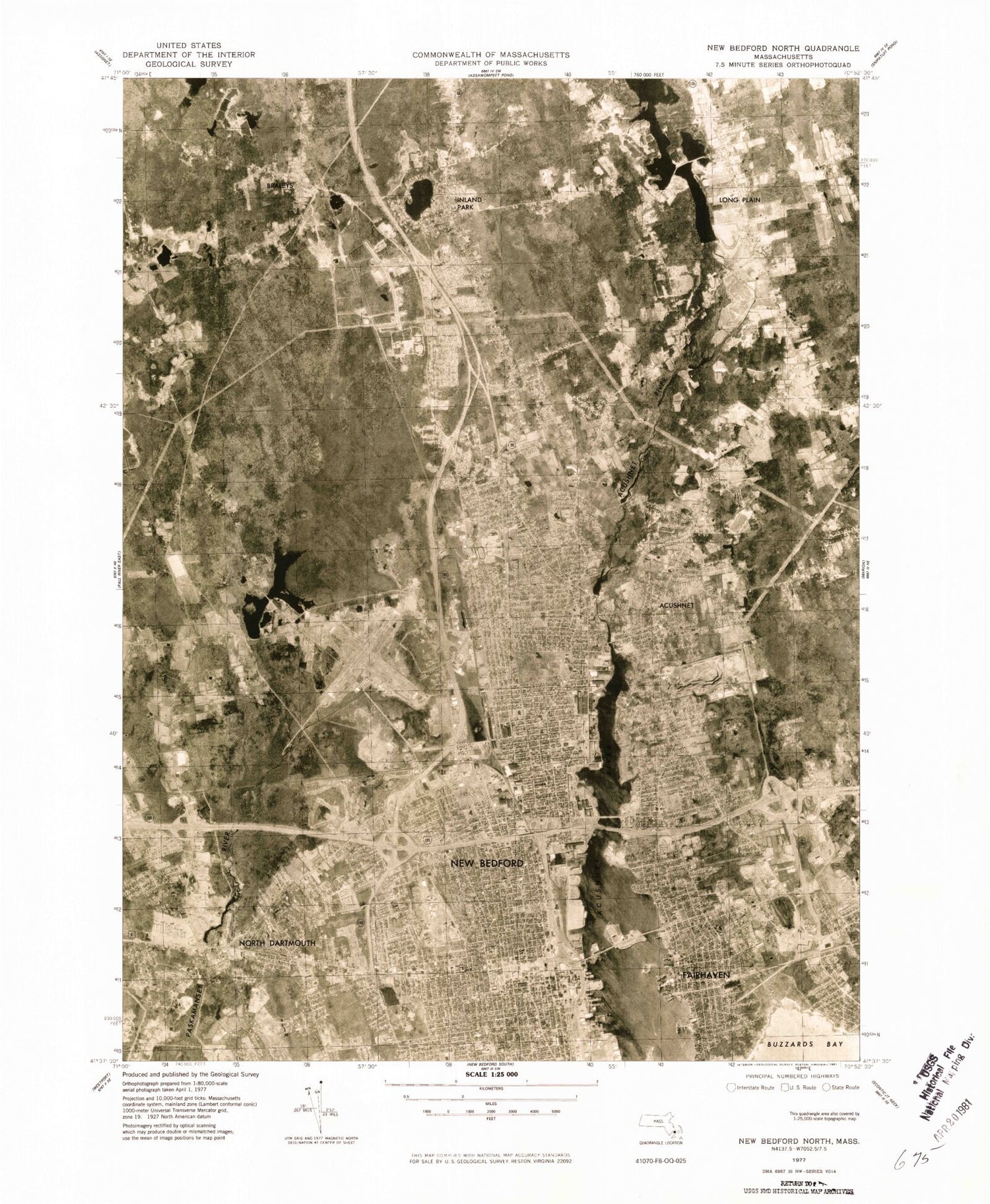 Classic USGS New Bedford North Massachusetts 7.5'x7.5' Topo Map Image