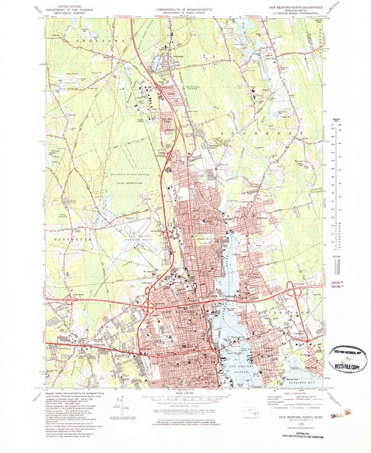 Classic USGS New Bedford North Massachusetts 7.5'x7.5' Topo Map Image