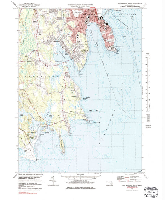 Classic USGS New Bedford South Massachusetts 7.5'x7.5' Topo Map Image