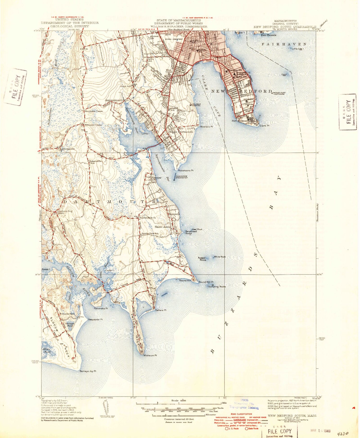 Classic USGS New Bedford South Massachusetts 7.5'x7.5' Topo Map Image