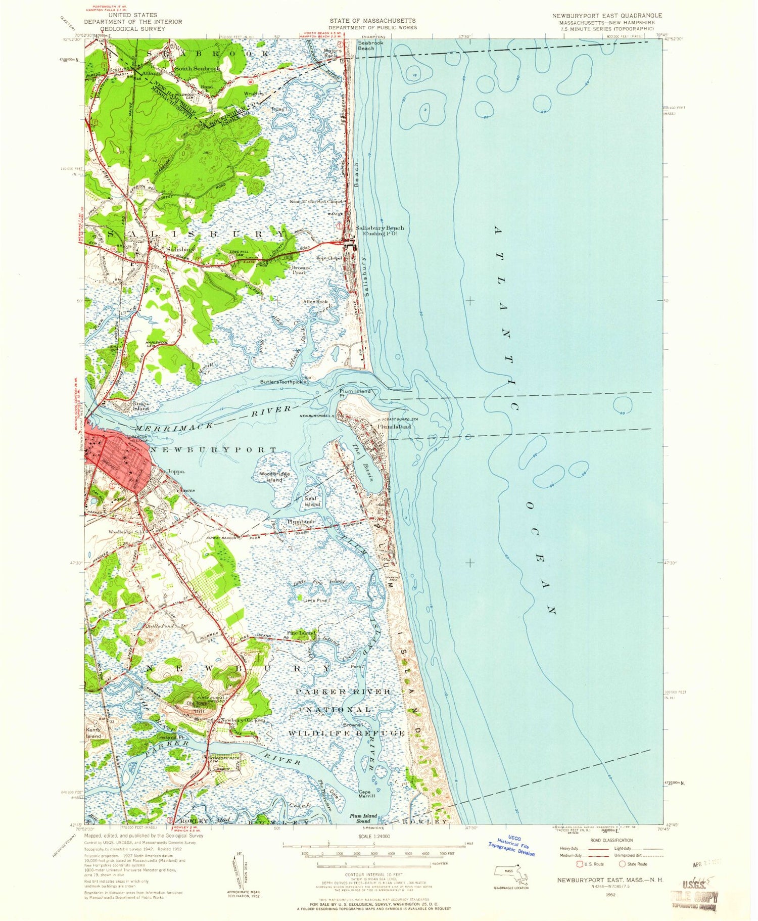 Classic USGS Newburyport East Massachusetts 7.5'x7.5' Topo Map Image