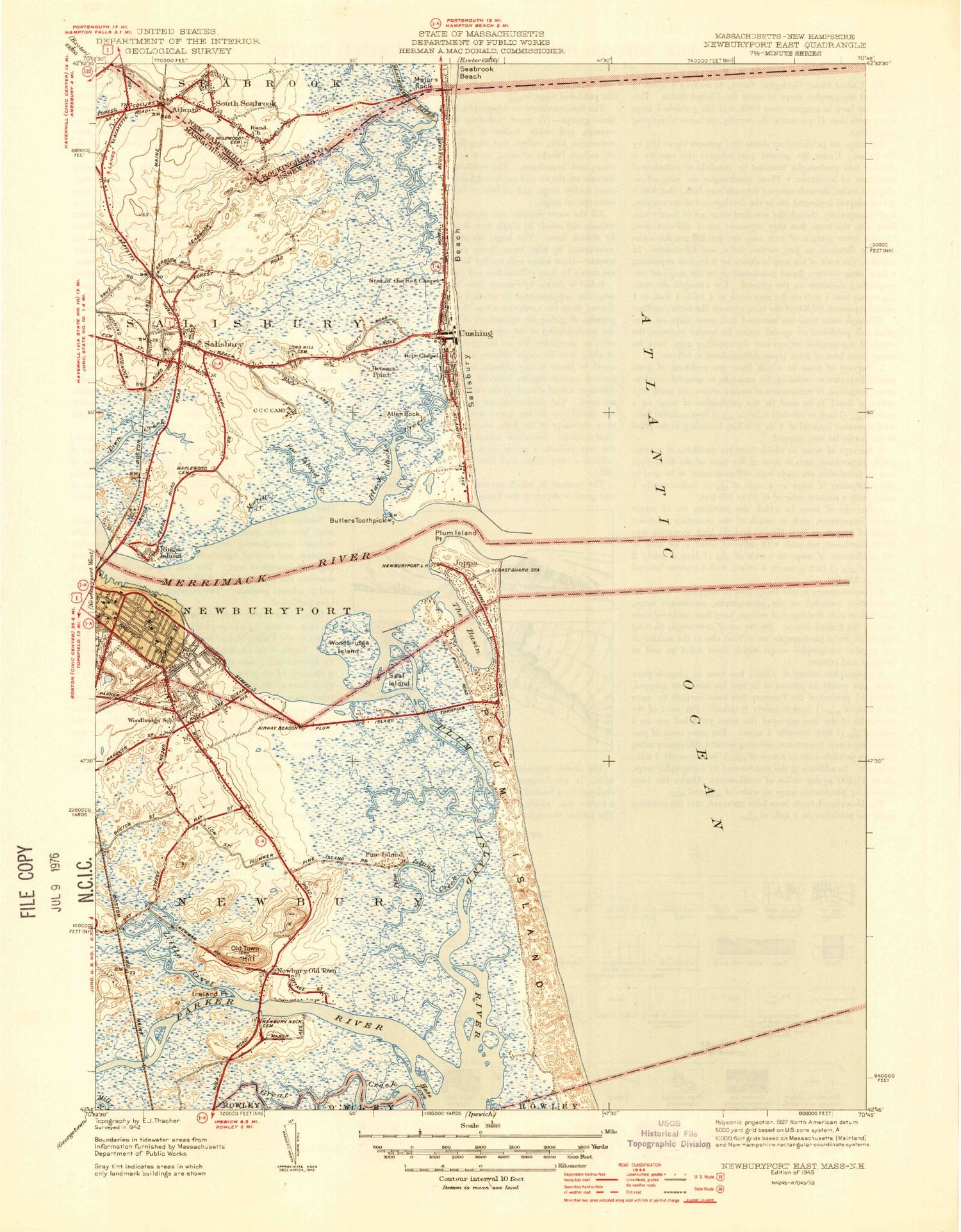 Classic USGS Newburyport East Massachusetts 7.5'x7.5' Topo Map Image