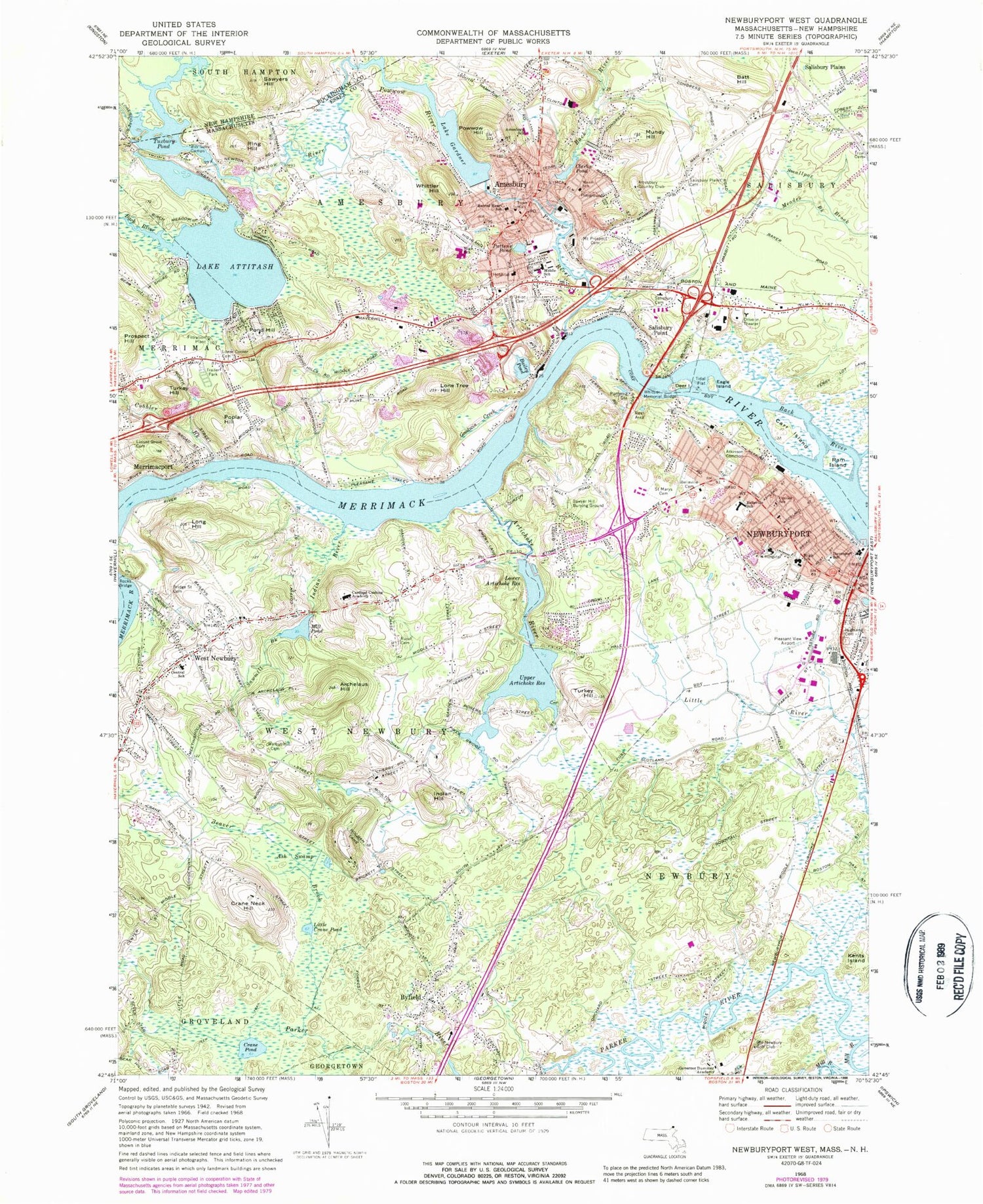 Classic USGS Newburyport West Massachusetts 7.5'x7.5' Topo Map Image