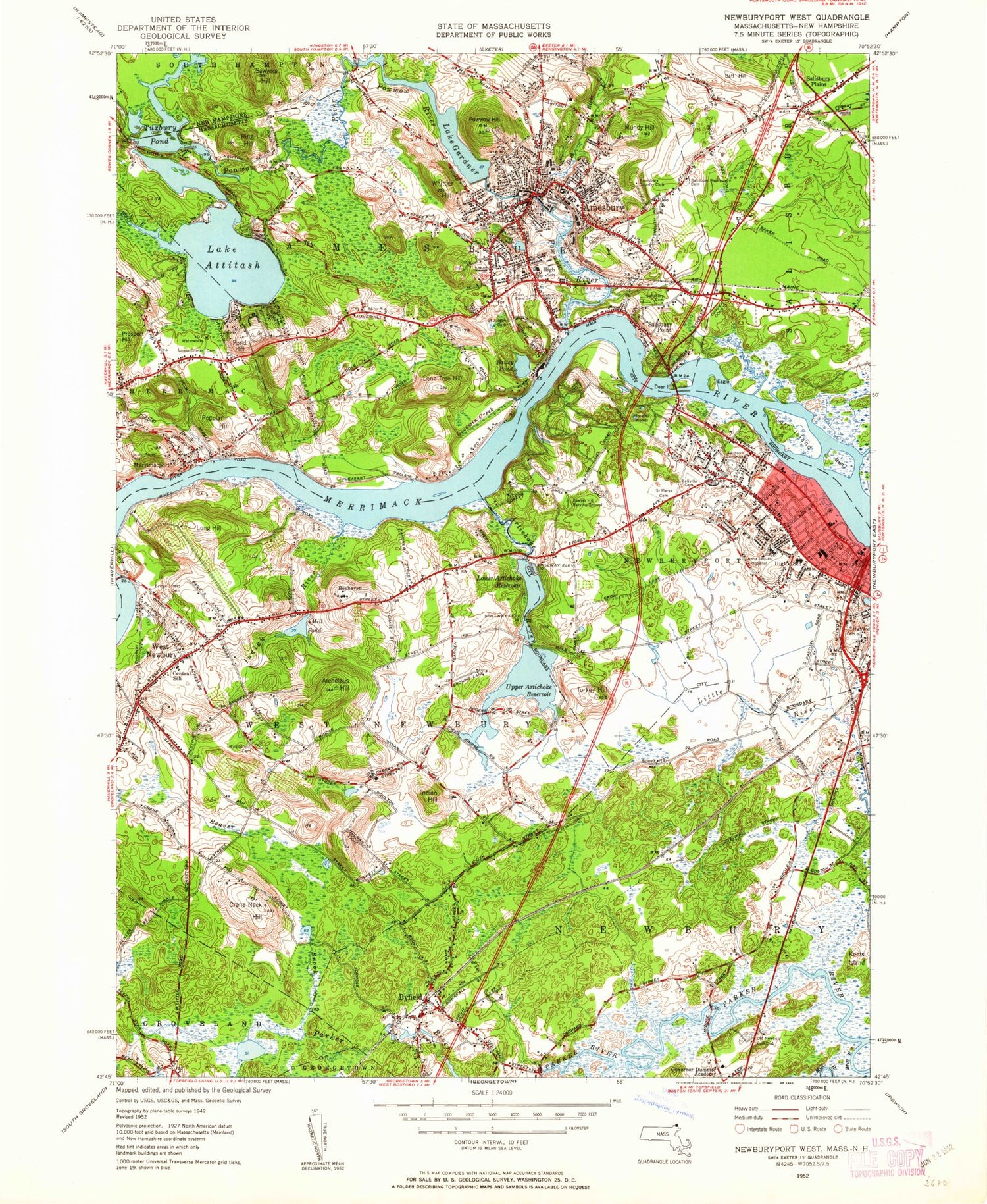 Classic USGS Newburyport West Massachusetts 7.5'x7.5' Topo Map Image