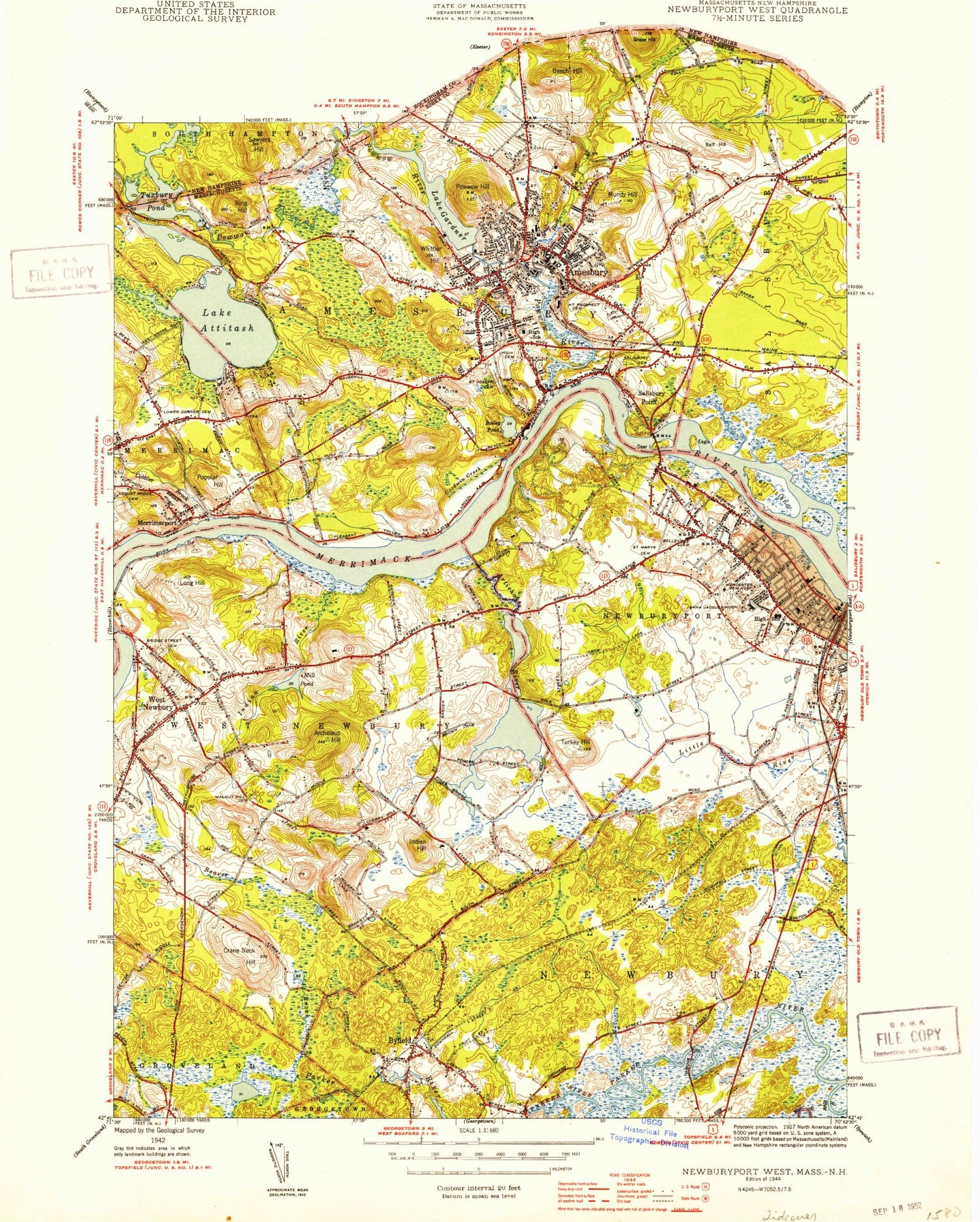 Classic USGS Newburyport West Massachusetts 7.5'x7.5' Topo Map Image