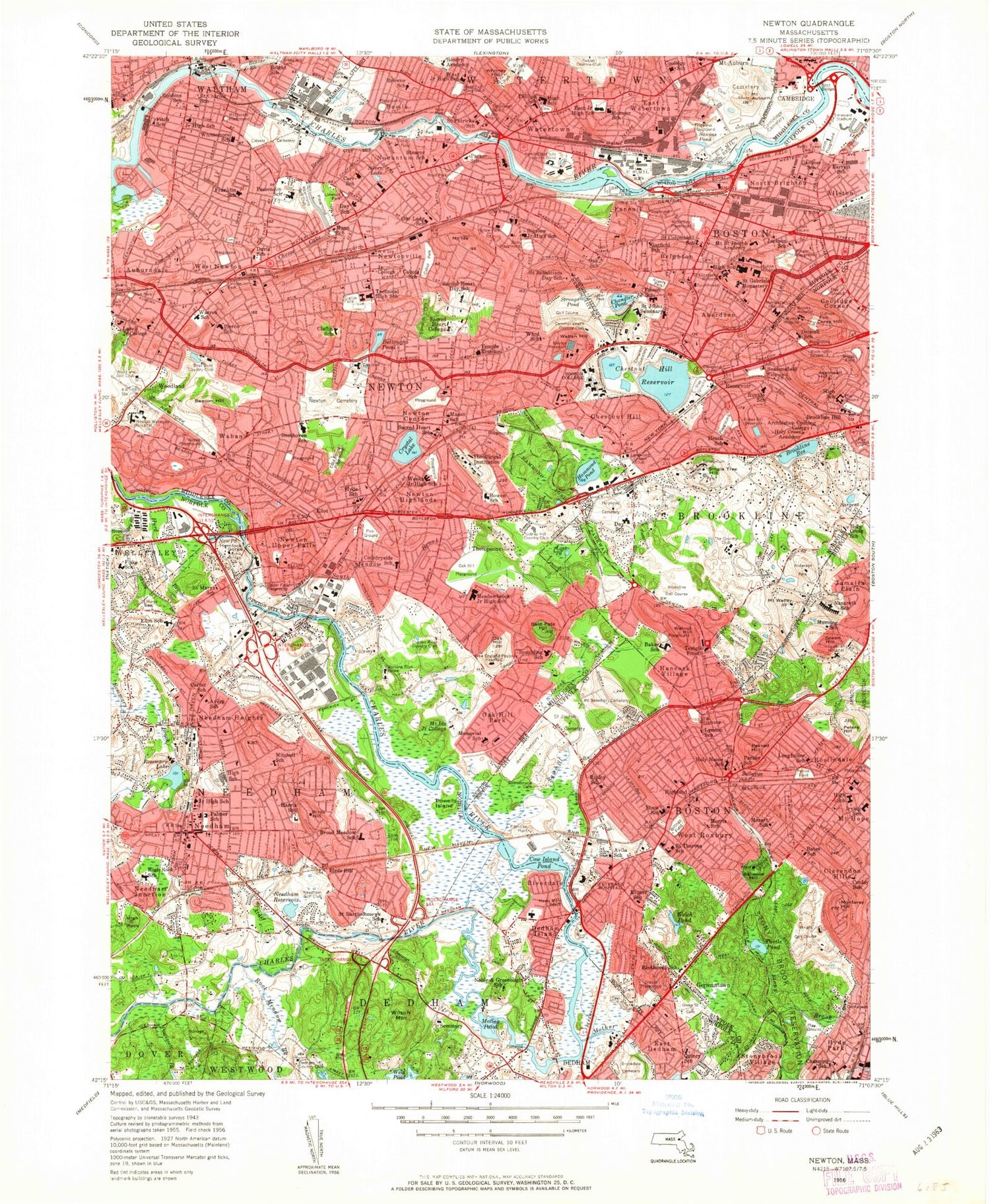 Classic USGS Newton Massachusetts 7.5'x7.5' Topo Map Image