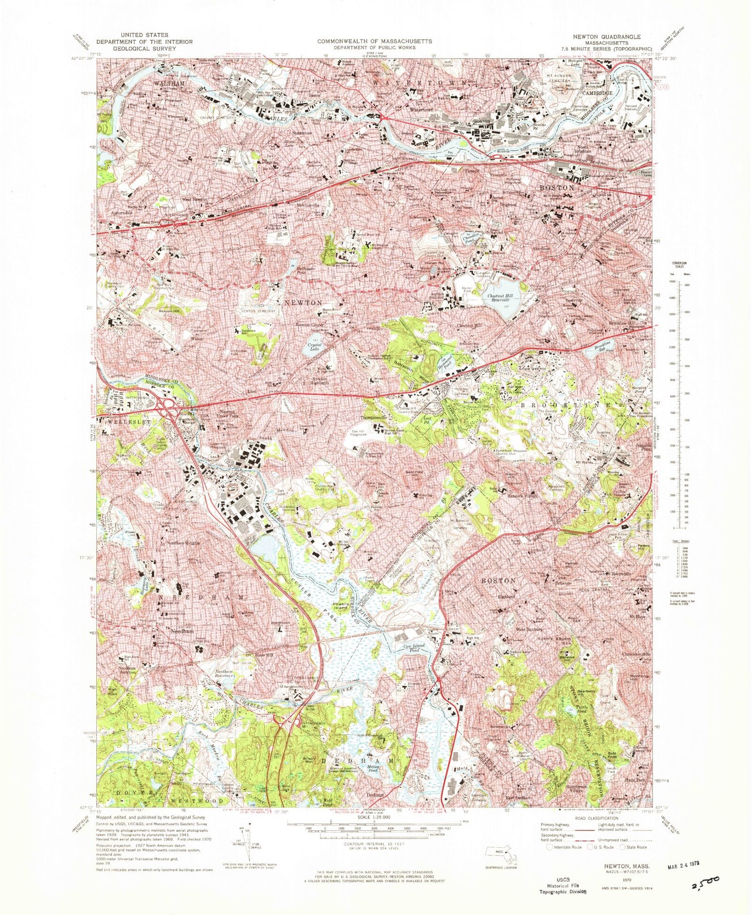Classic USGS Newton Massachusetts 7.5'x7.5' Topo Map Image