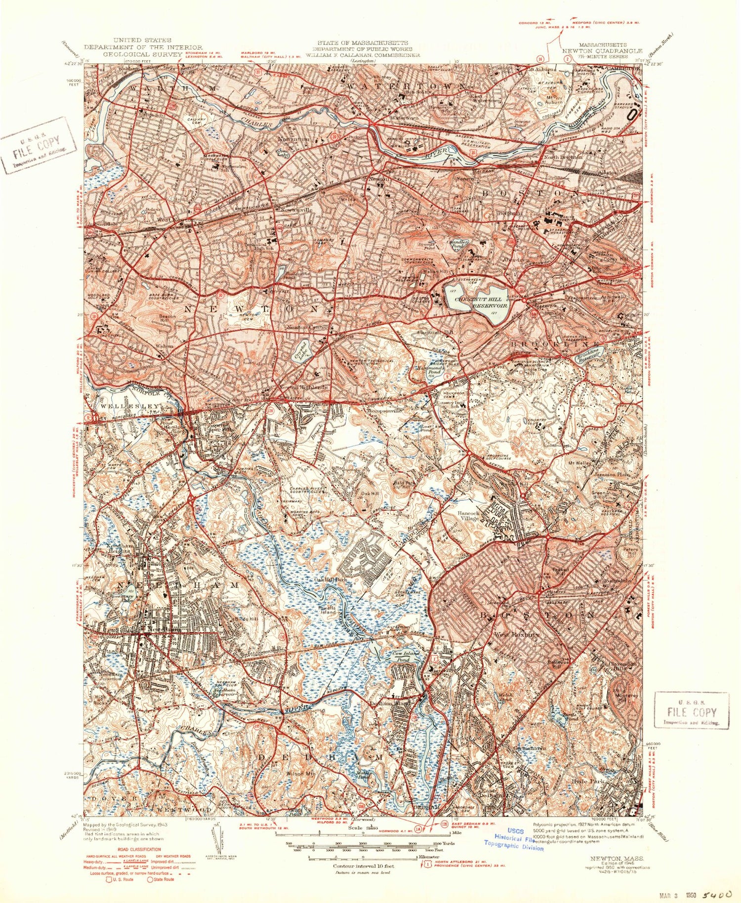 Classic USGS Newton Massachusetts 7.5'x7.5' Topo Map Image