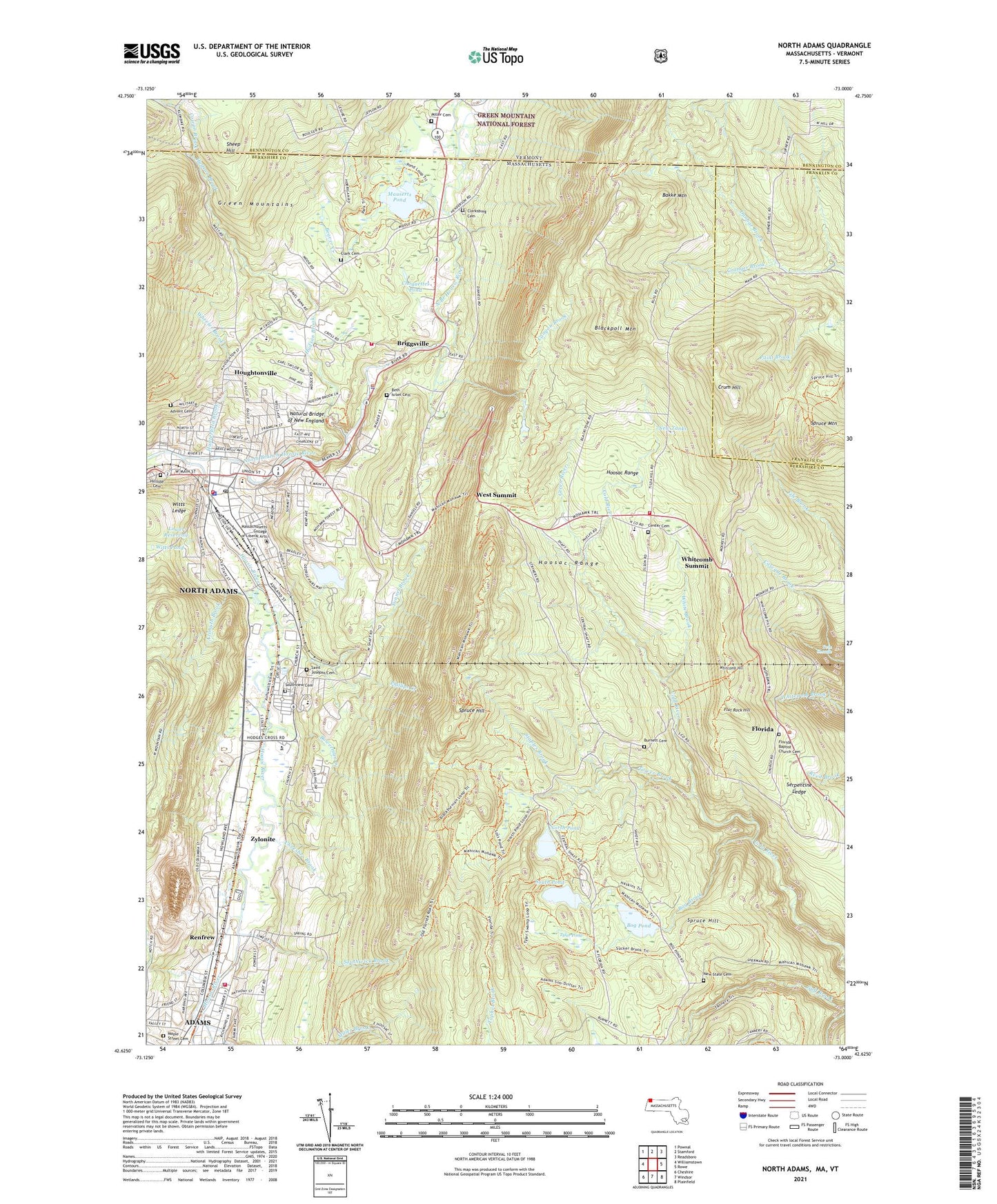 North Adams Massachusetts US Topo Map Image