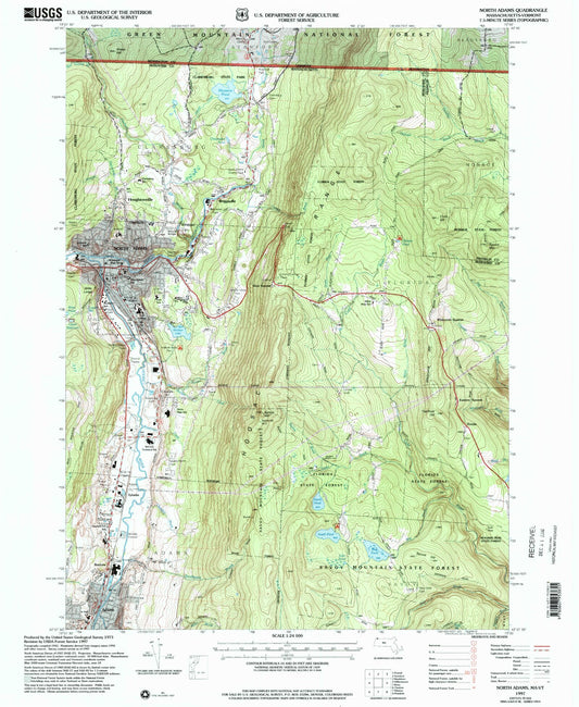 Classic USGS North Adams Massachusetts 7.5'x7.5' Topo Map Image