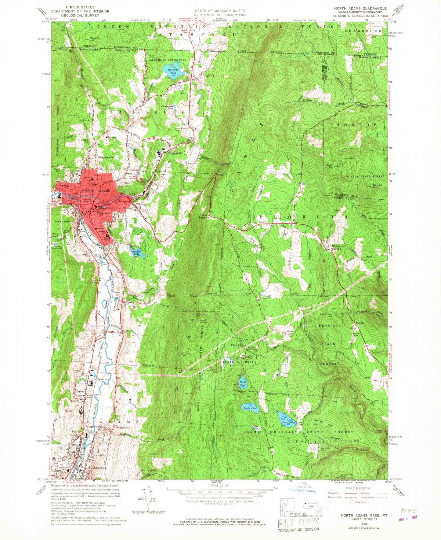 Classic USGS North Adams Massachusetts 7.5'x7.5' Topo Map Image