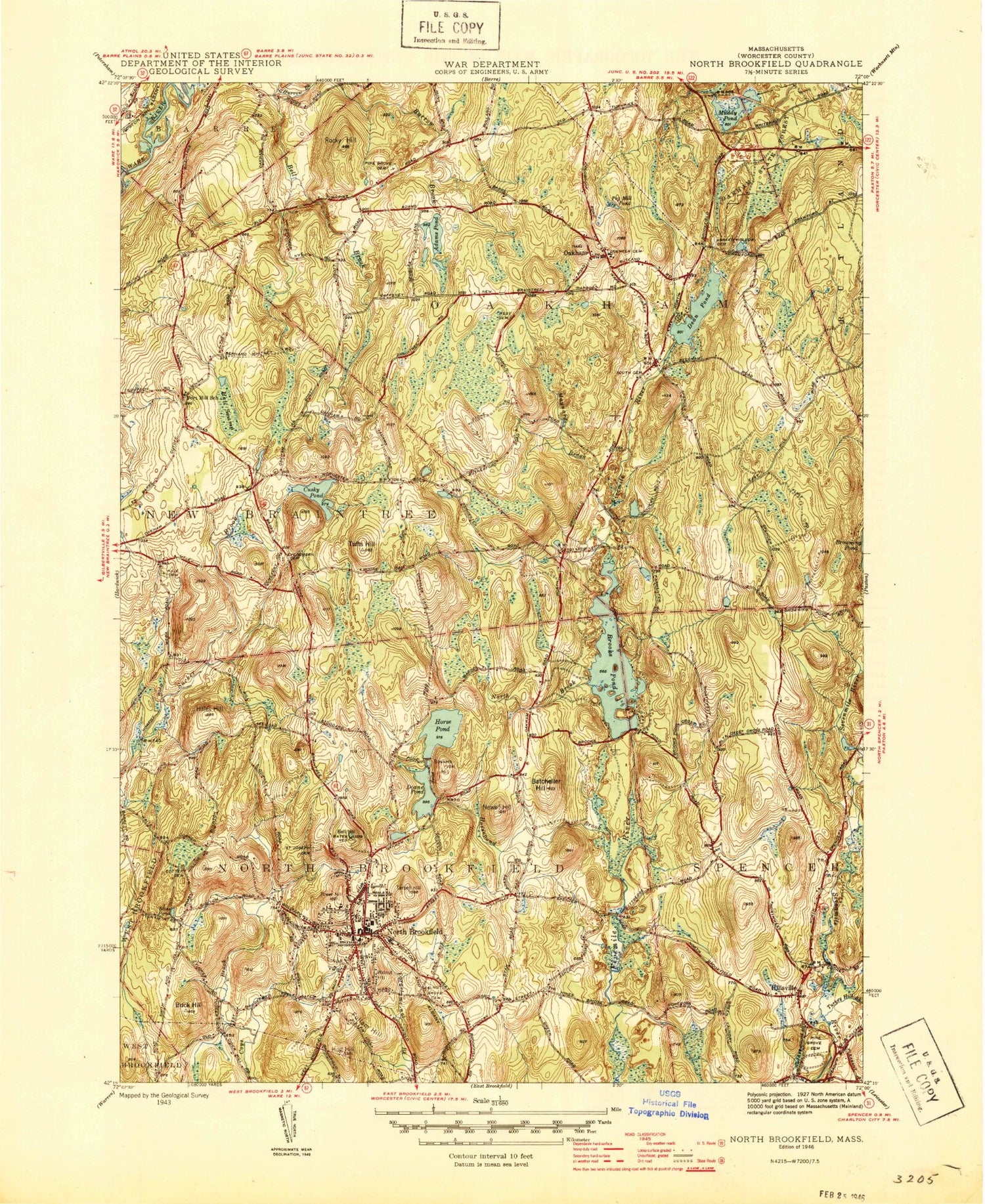 Classic USGS North Brookfield Massachusetts 7.5'x7.5' Topo Map Image