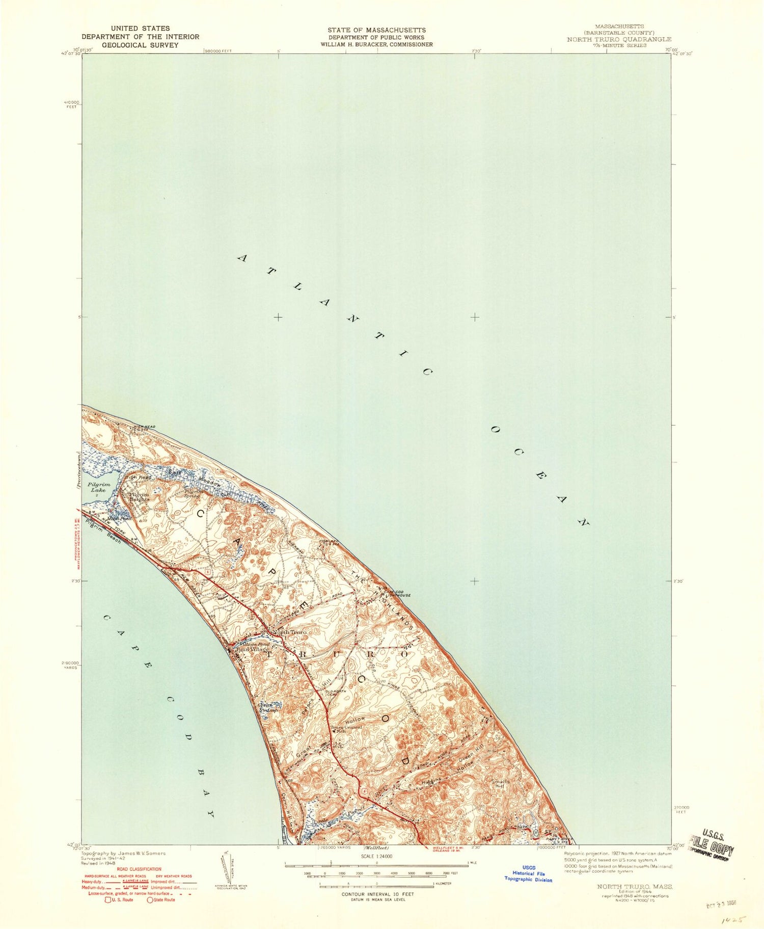 Classic USGS North Truro Massachusetts 7.5'x7.5' Topo Map Image