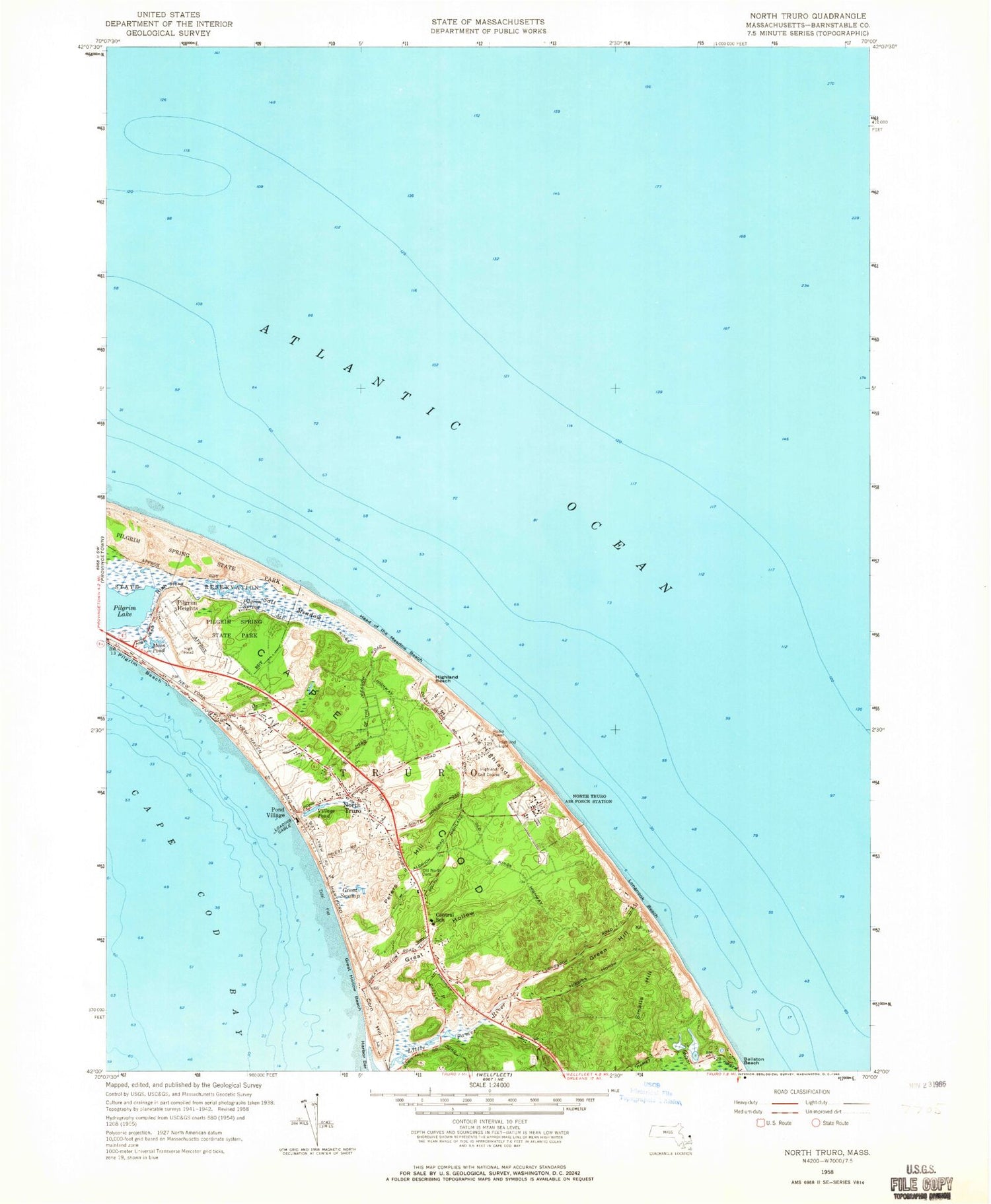 Classic USGS North Truro Massachusetts 7.5'x7.5' Topo Map Image