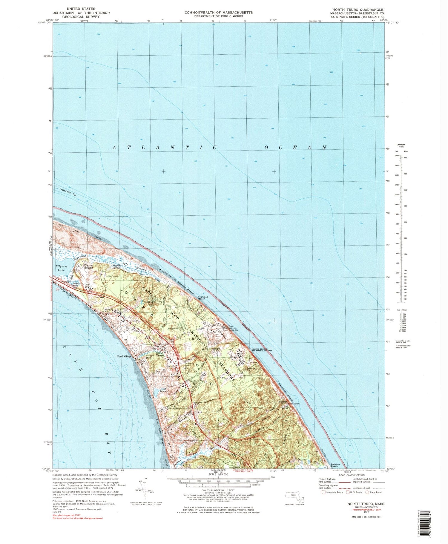 Classic USGS North Truro Massachusetts 7.5'x7.5' Topo Map Image