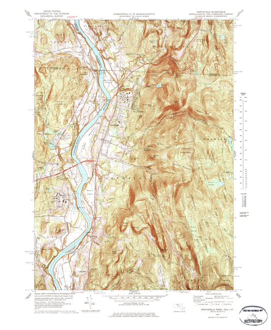 Classic USGS Northfield Massachusetts 7.5'x7.5' Topo Map Image