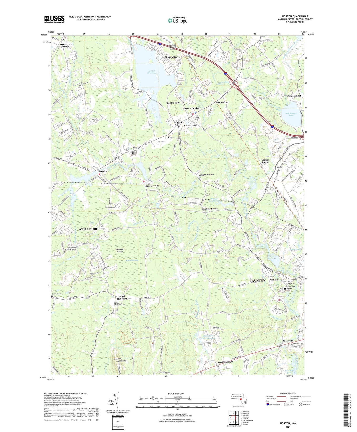 Norton Massachusetts US Topo Map Image