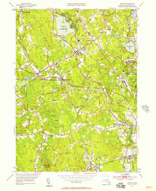 Classic USGS Norton Massachusetts 7.5'x7.5' Topo Map Image