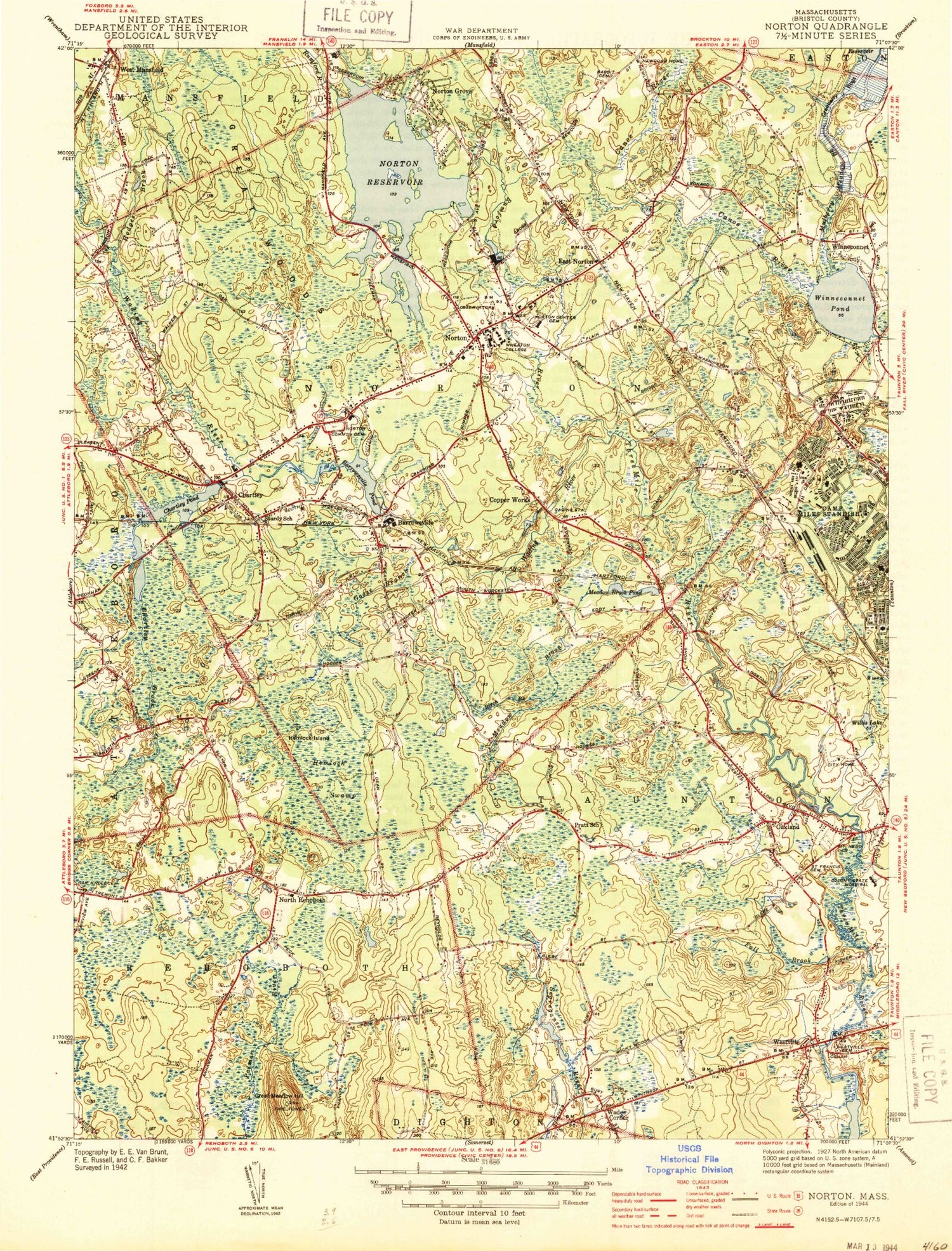 Classic USGS Norton Massachusetts 7.5'x7.5' Topo Map Image