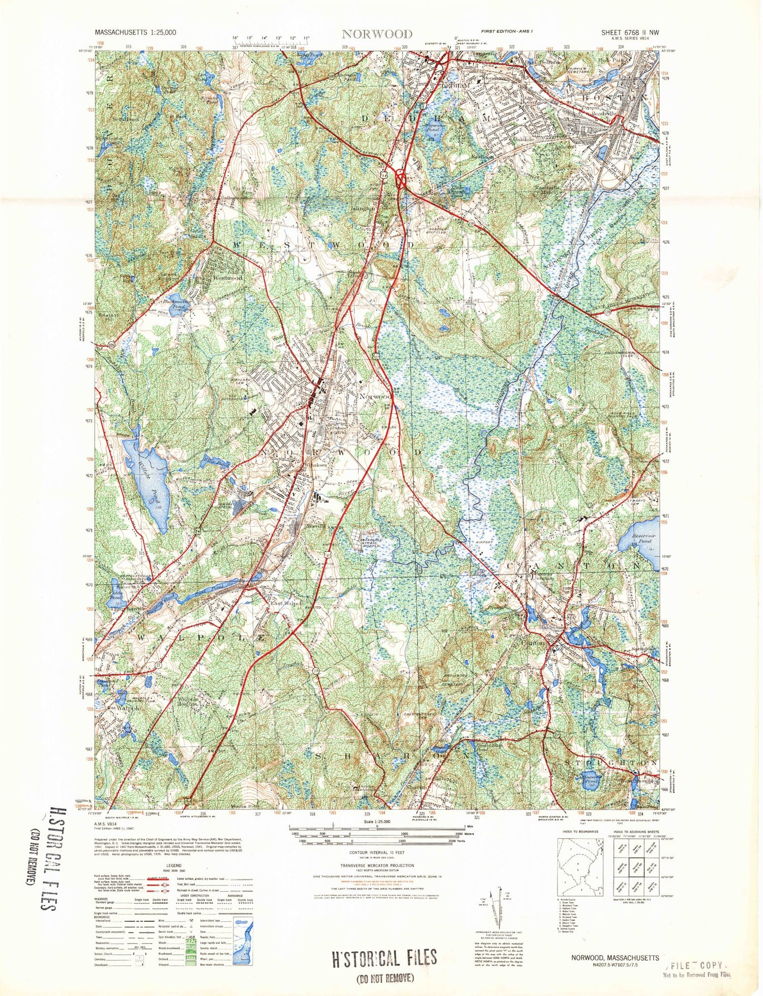 Classic USGS Norwood Massachusetts 7.5'x7.5' Topo Map Image