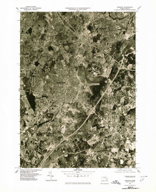 Classic USGS Norwood Massachusetts 7.5'x7.5' Topo Map Image
