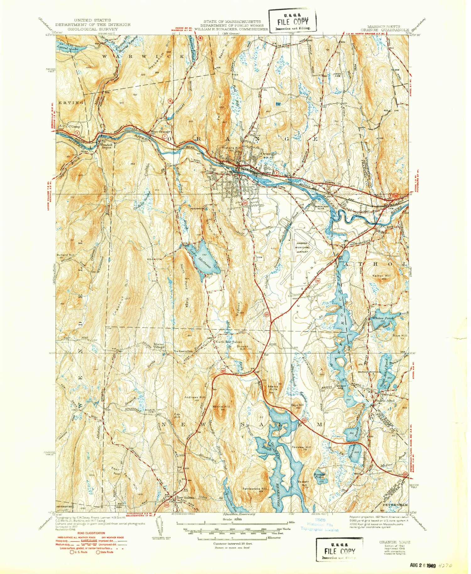 Classic USGS Orange Massachusetts 7.5'x7.5' Topo Map Image