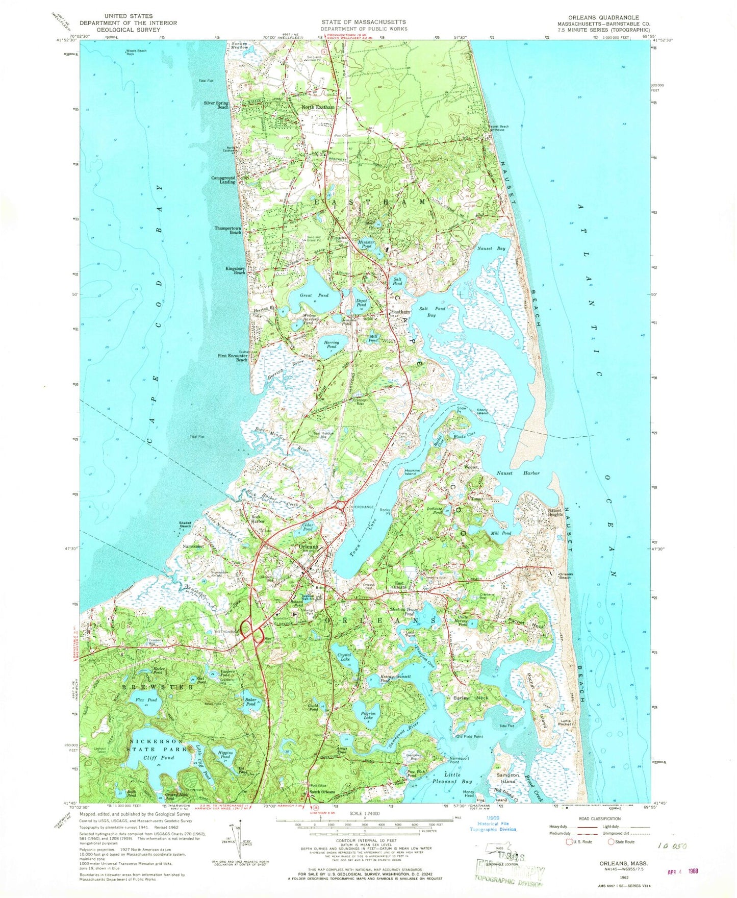 Classic USGS Orleans Massachusetts 7.5'x7.5' Topo Map Image