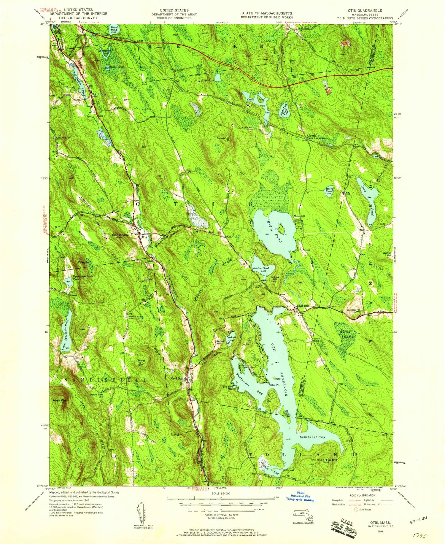 Classic USGS Otis Massachusetts 7.5'x7.5' Topo Map Image