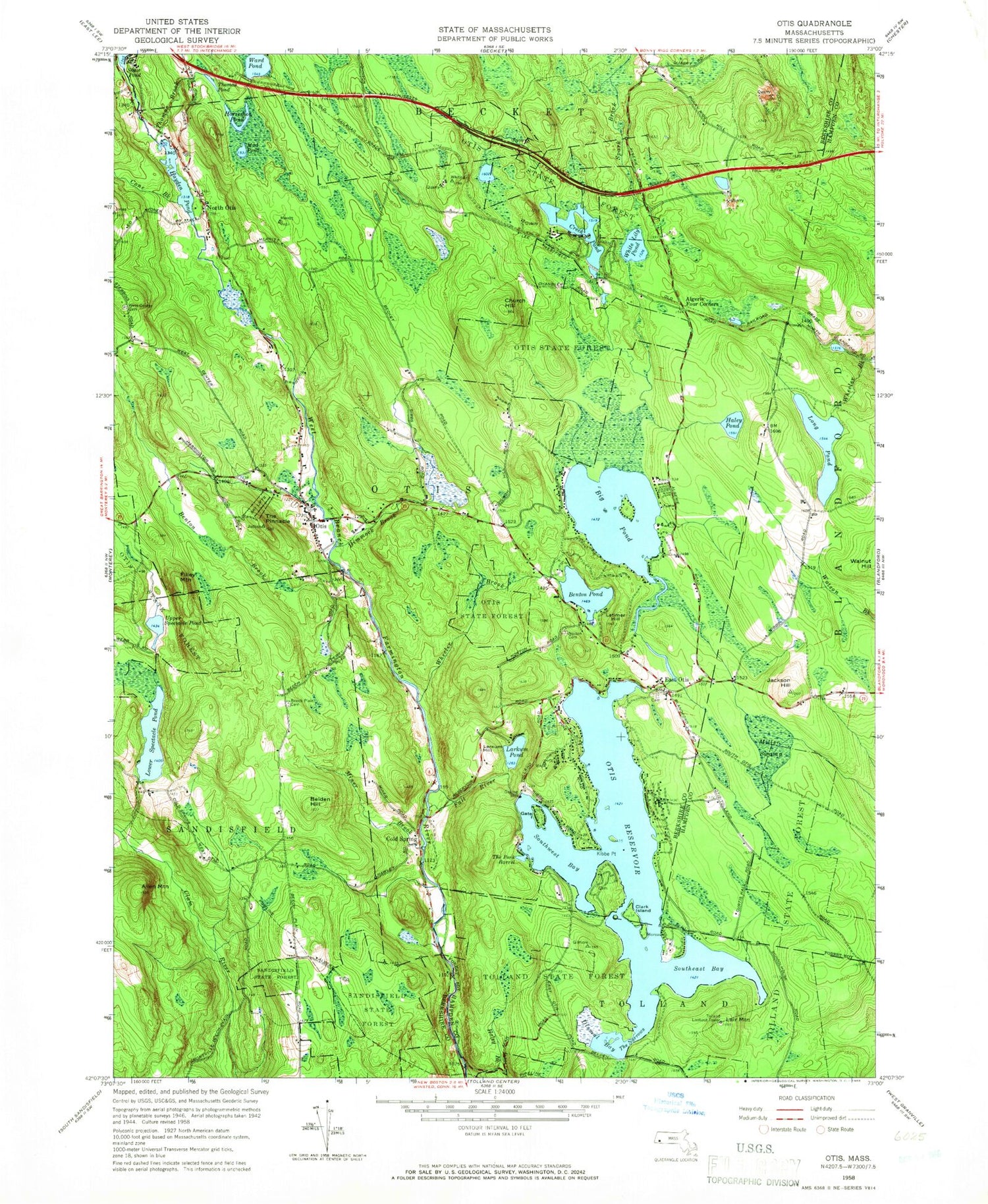 Classic USGS Otis Massachusetts 7.5'x7.5' Topo Map Image