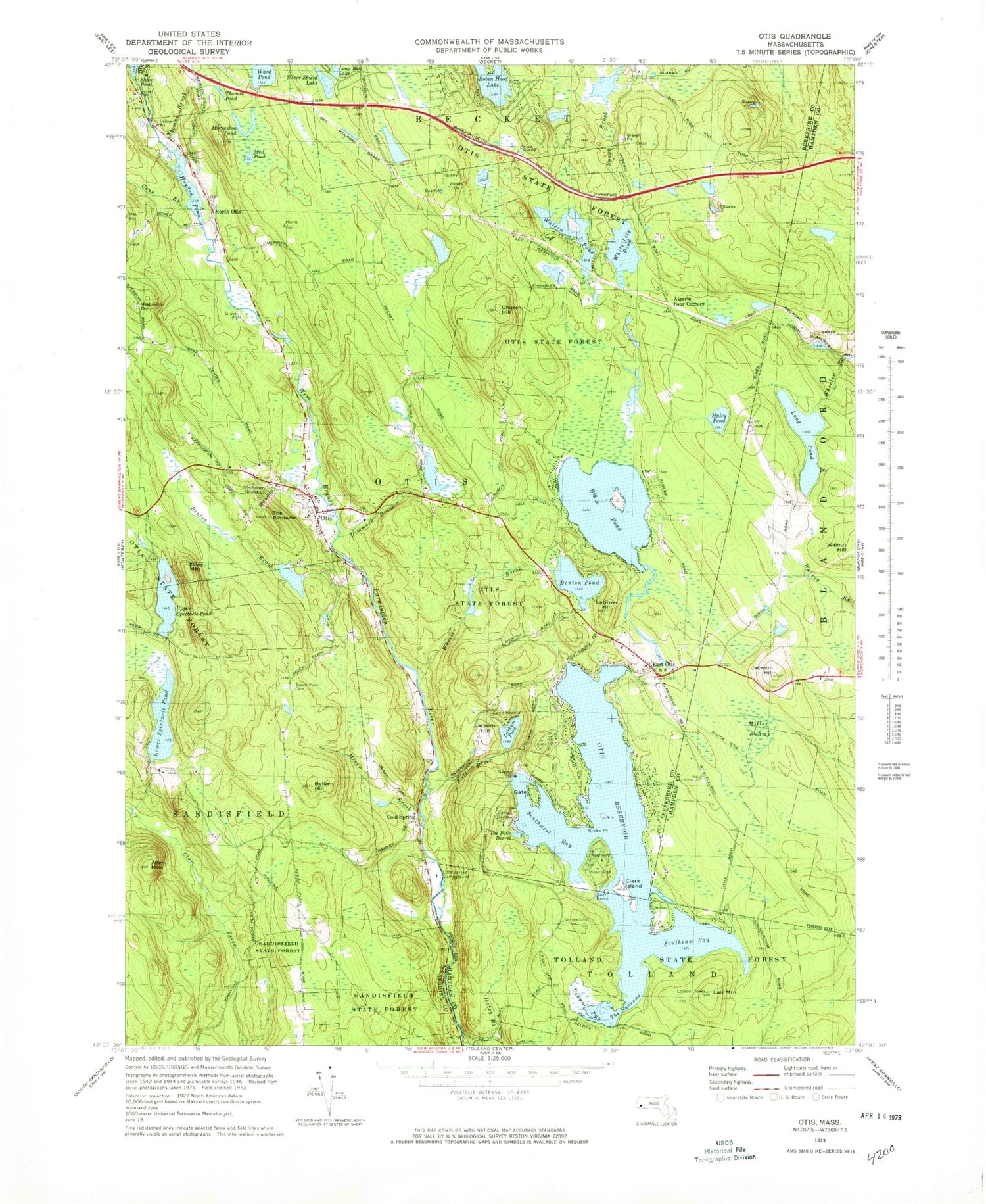 Classic USGS Otis Massachusetts 7.5'x7.5' Topo Map Image