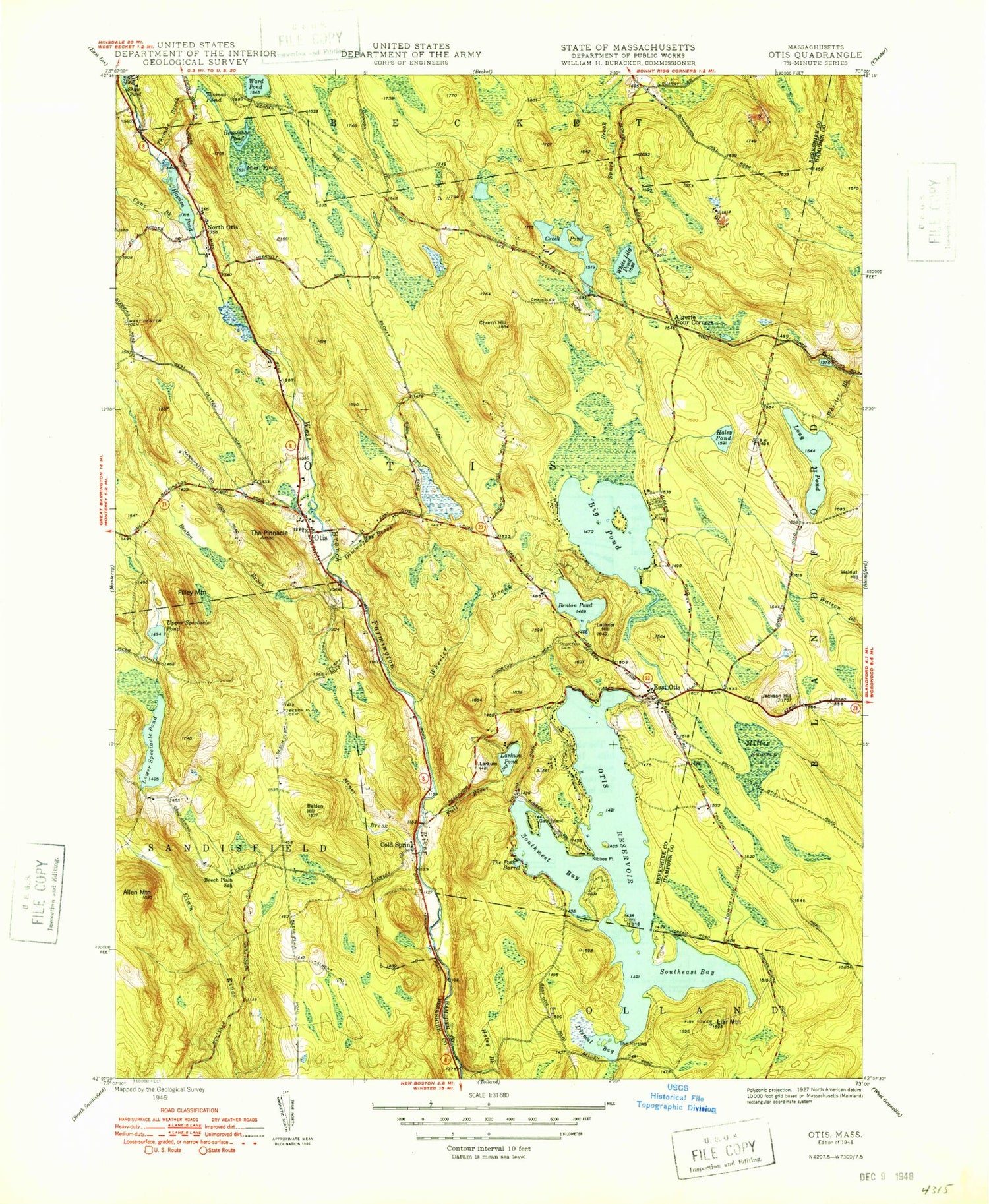 Classic USGS Otis Massachusetts 7.5'x7.5' Topo Map Image