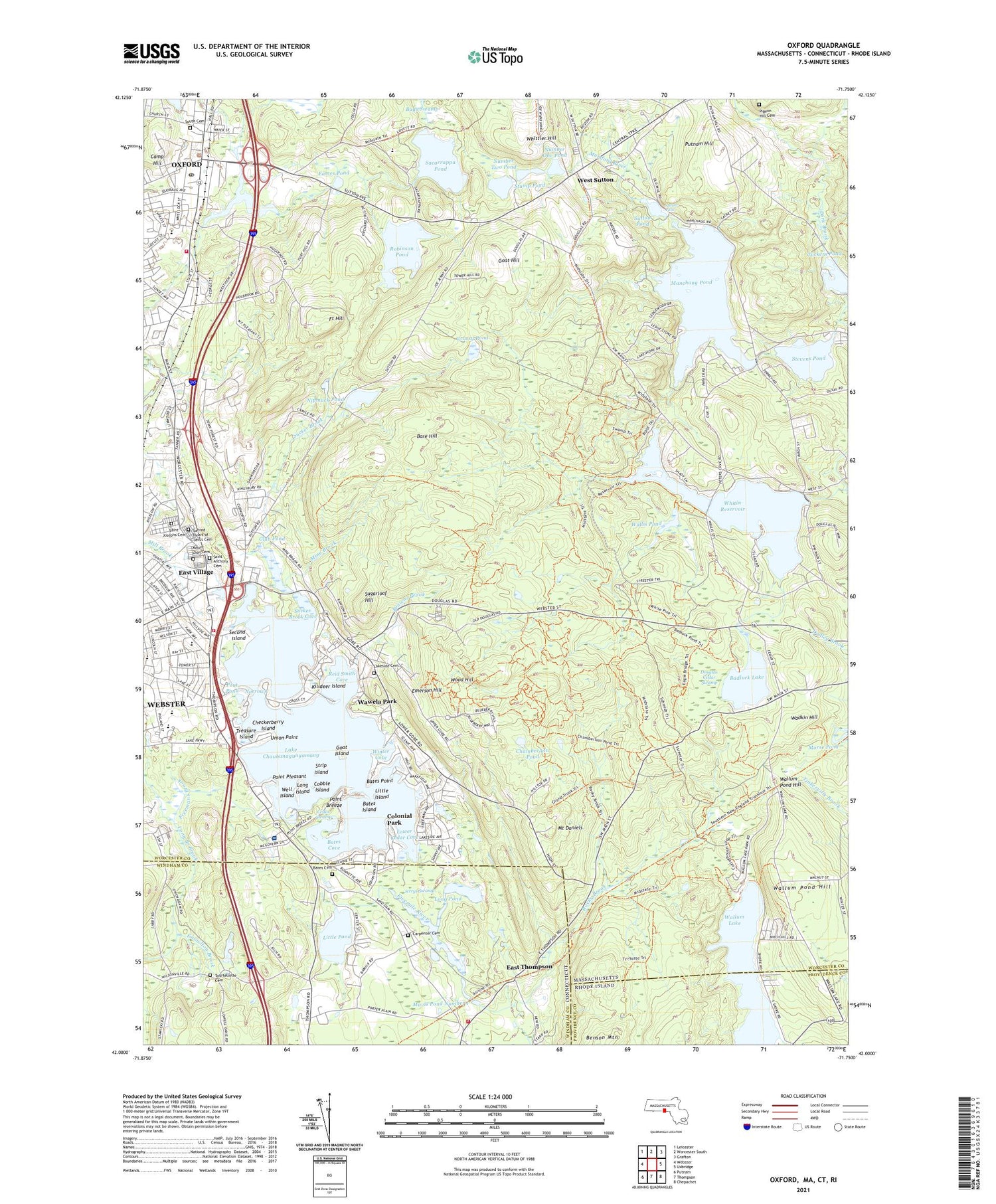 Oxford Massachusetts US Topo Map Image