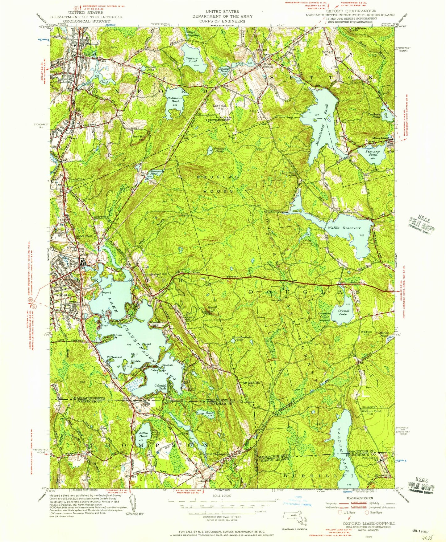 Classic USGS Oxford Massachusetts 7.5'x7.5' Topo Map Image