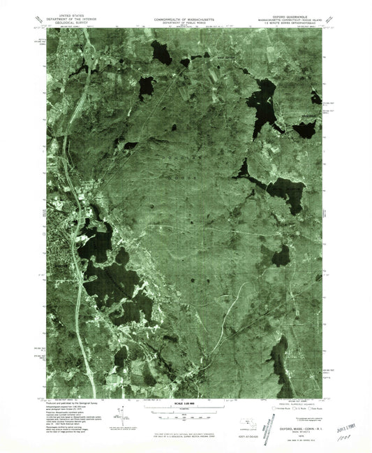 Classic USGS Oxford Massachusetts 7.5'x7.5' Topo Map Image