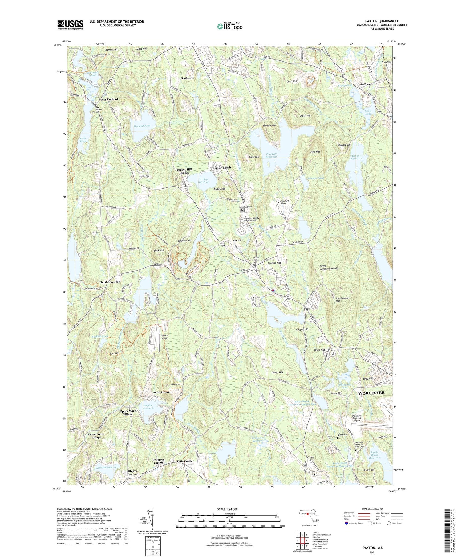 Paxton Massachusetts US Topo Map Image