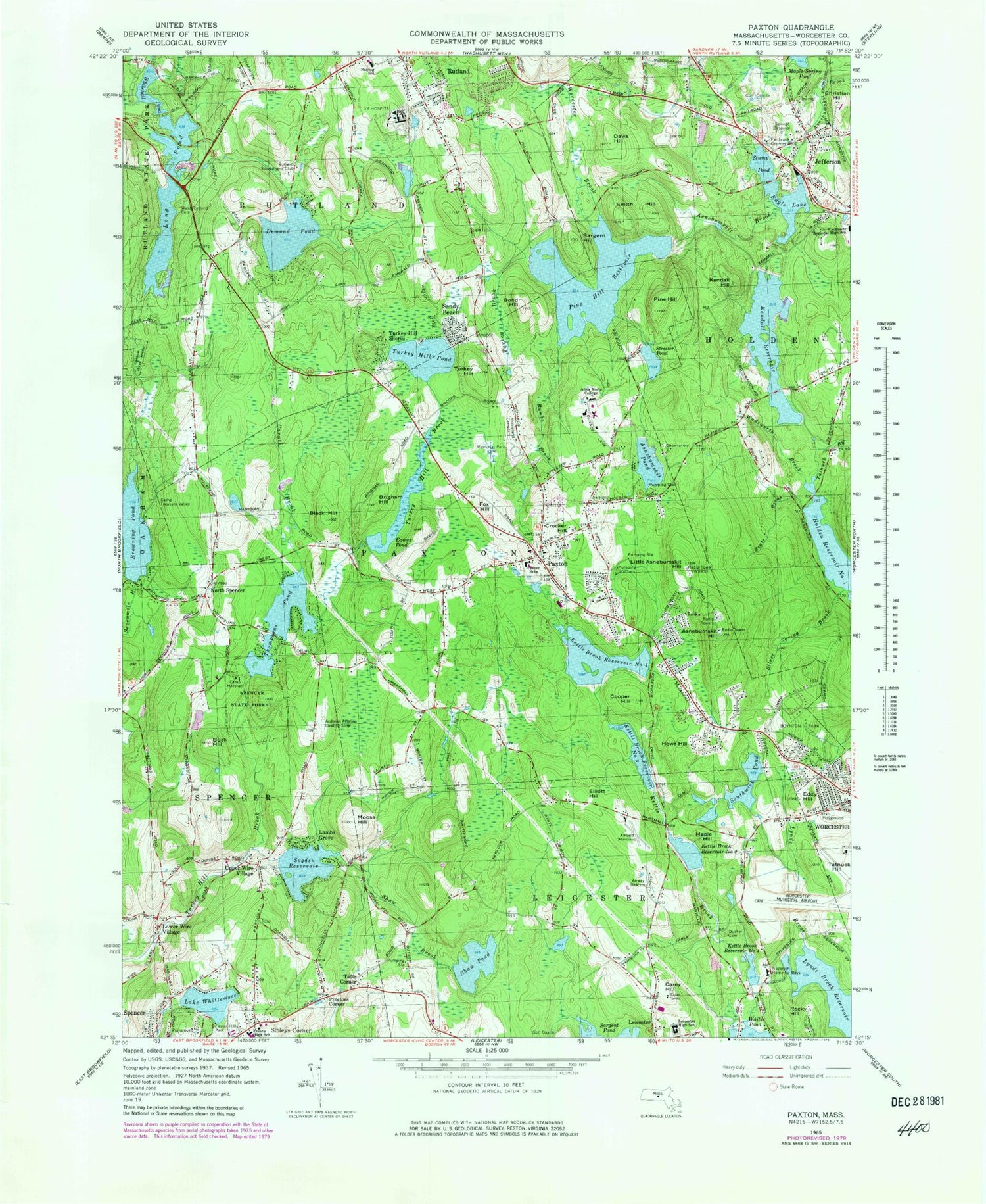 Classic USGS Paxton Massachusetts 7.5'x7.5' Topo Map Image