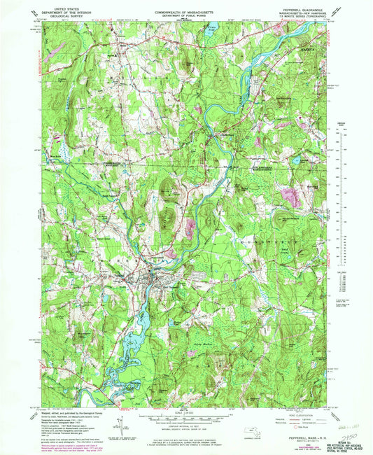 Classic USGS Pepperell Massachusetts 7.5'x7.5' Topo Map Image