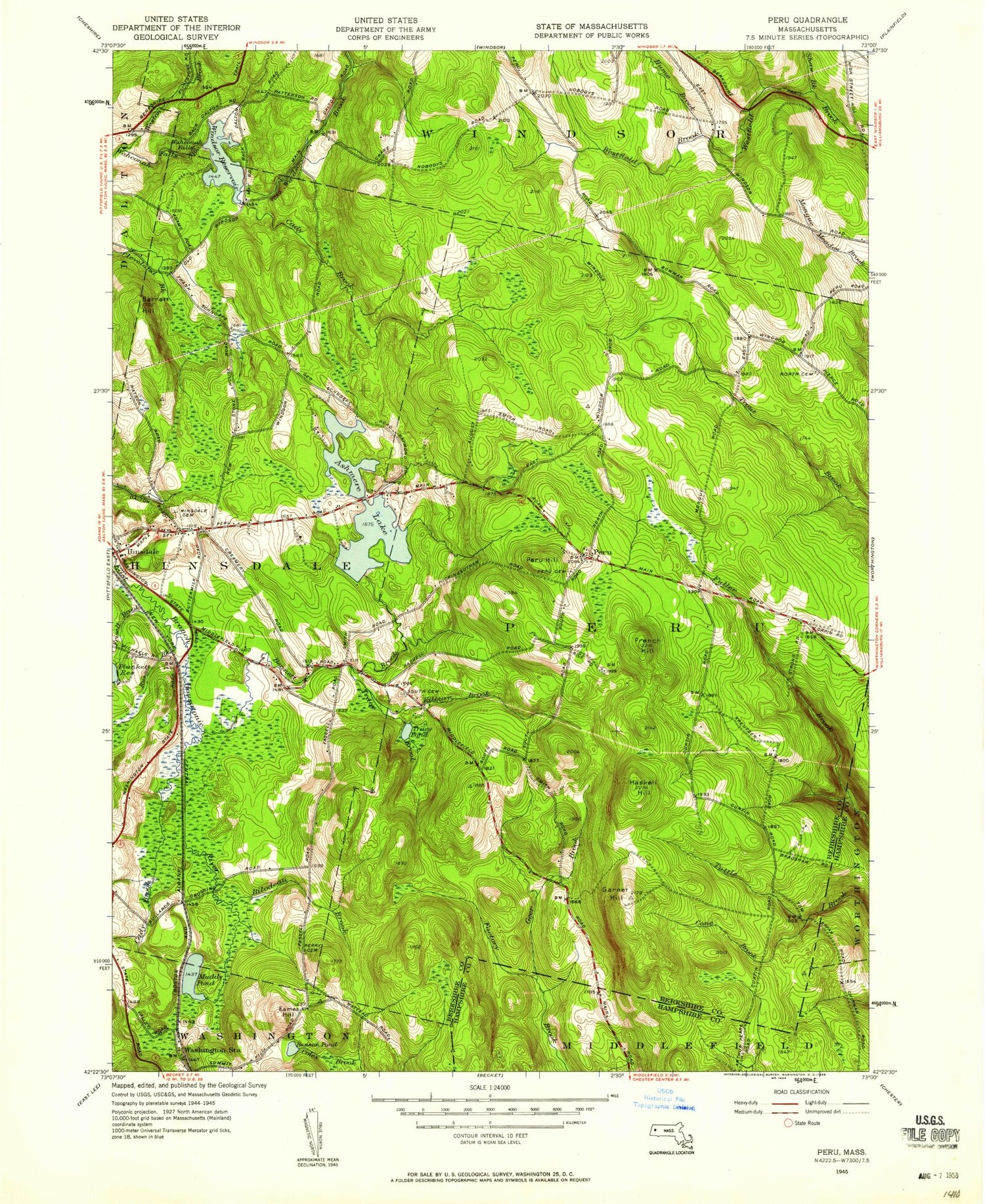Classic USGS Peru Massachusetts 7.5'x7.5' Topo Map Image