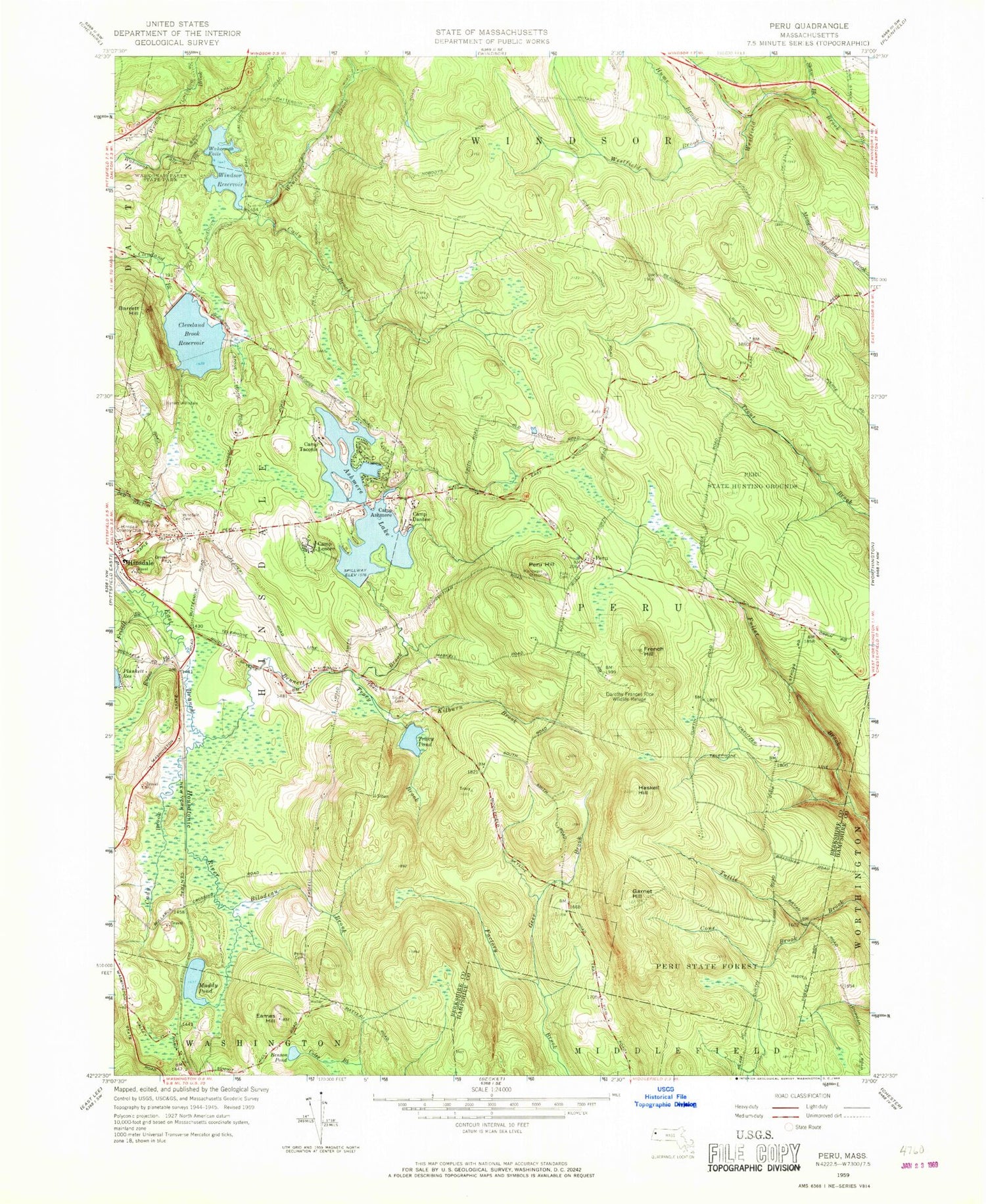 Classic USGS Peru Massachusetts 7.5'x7.5' Topo Map Image