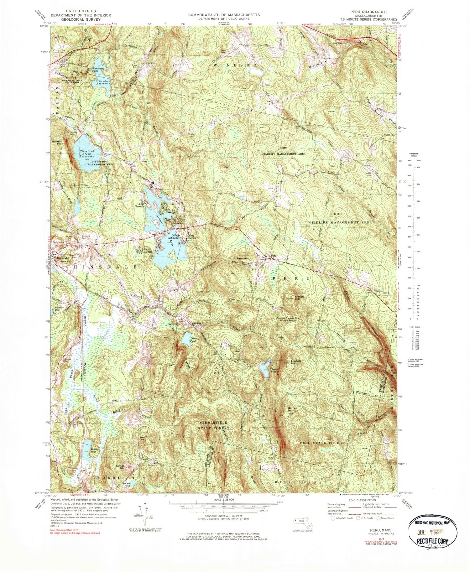 Classic USGS Peru Massachusetts 7.5'x7.5' Topo Map Image