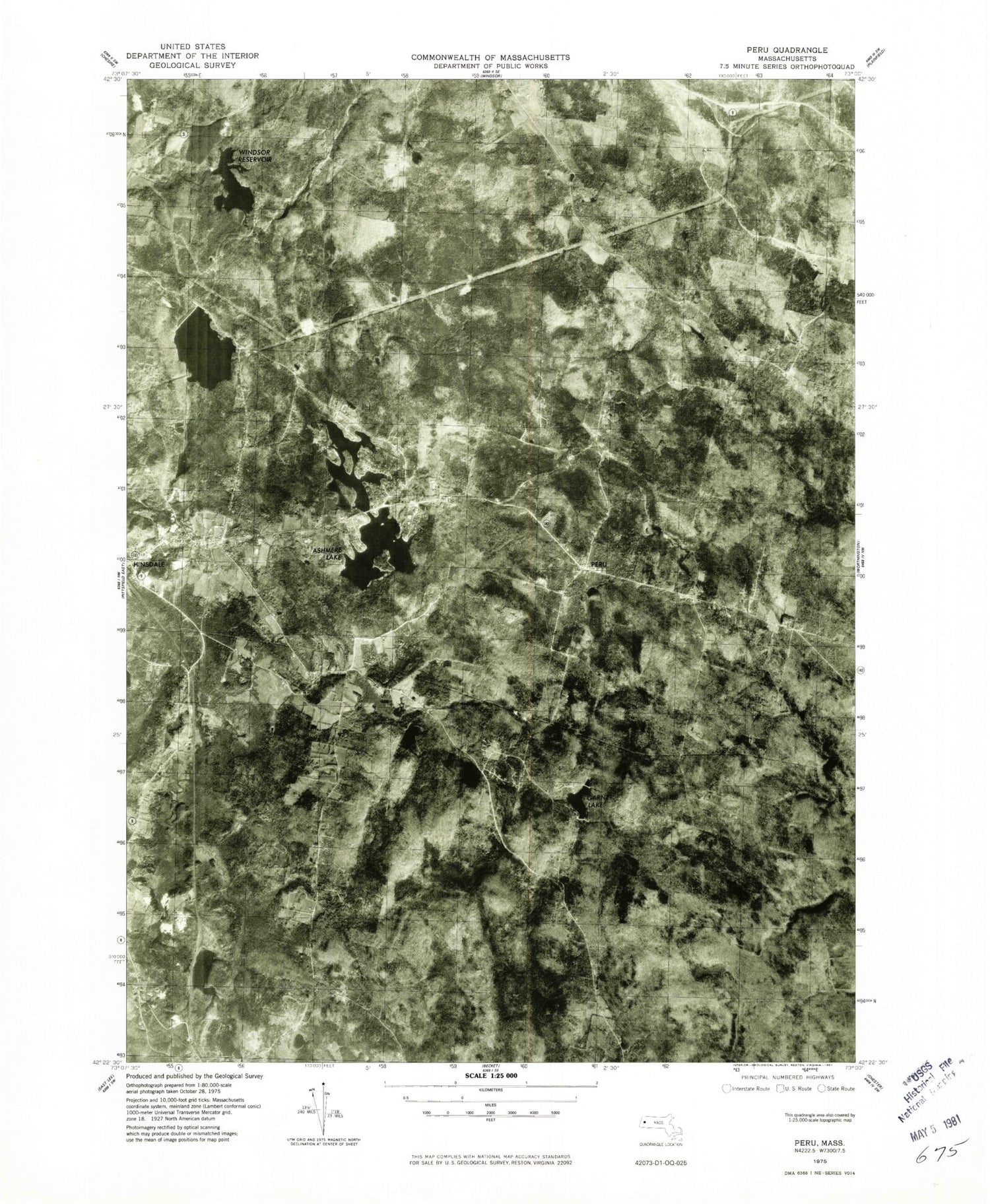 Classic USGS Peru Massachusetts 7.5'x7.5' Topo Map Image