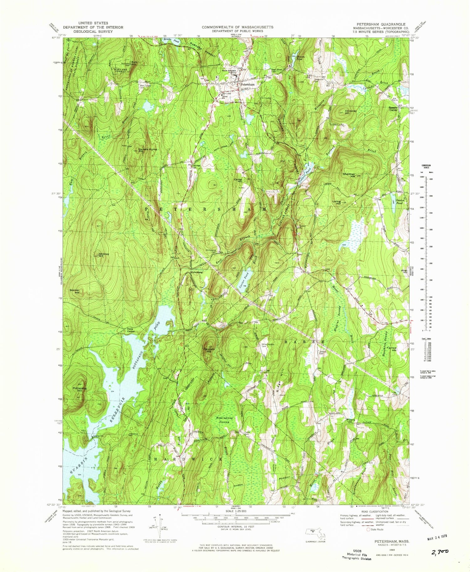 Classic USGS Petersham Massachusetts 7.5'x7.5' Topo Map Image