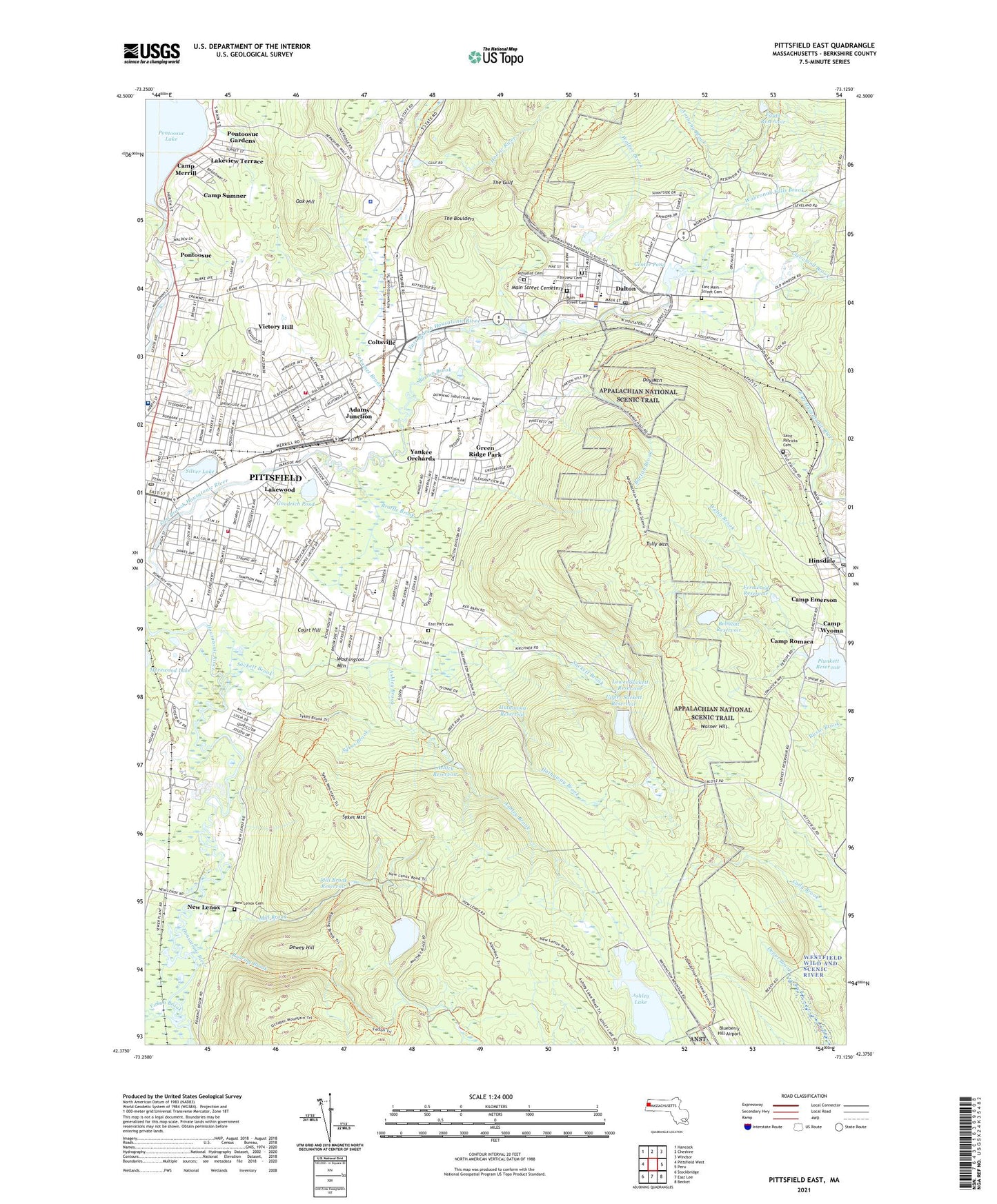 Pittsfield East Massachusetts US Topo Map Image