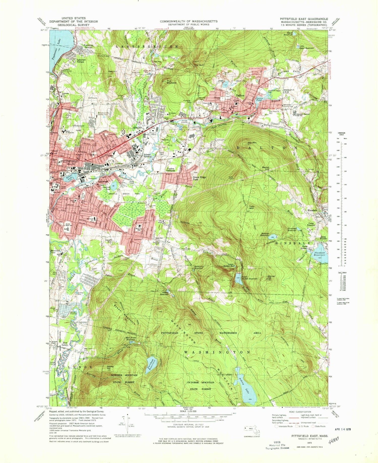 Classic USGS Pittsfield East Massachusetts 7.5'x7.5' Topo Map Image